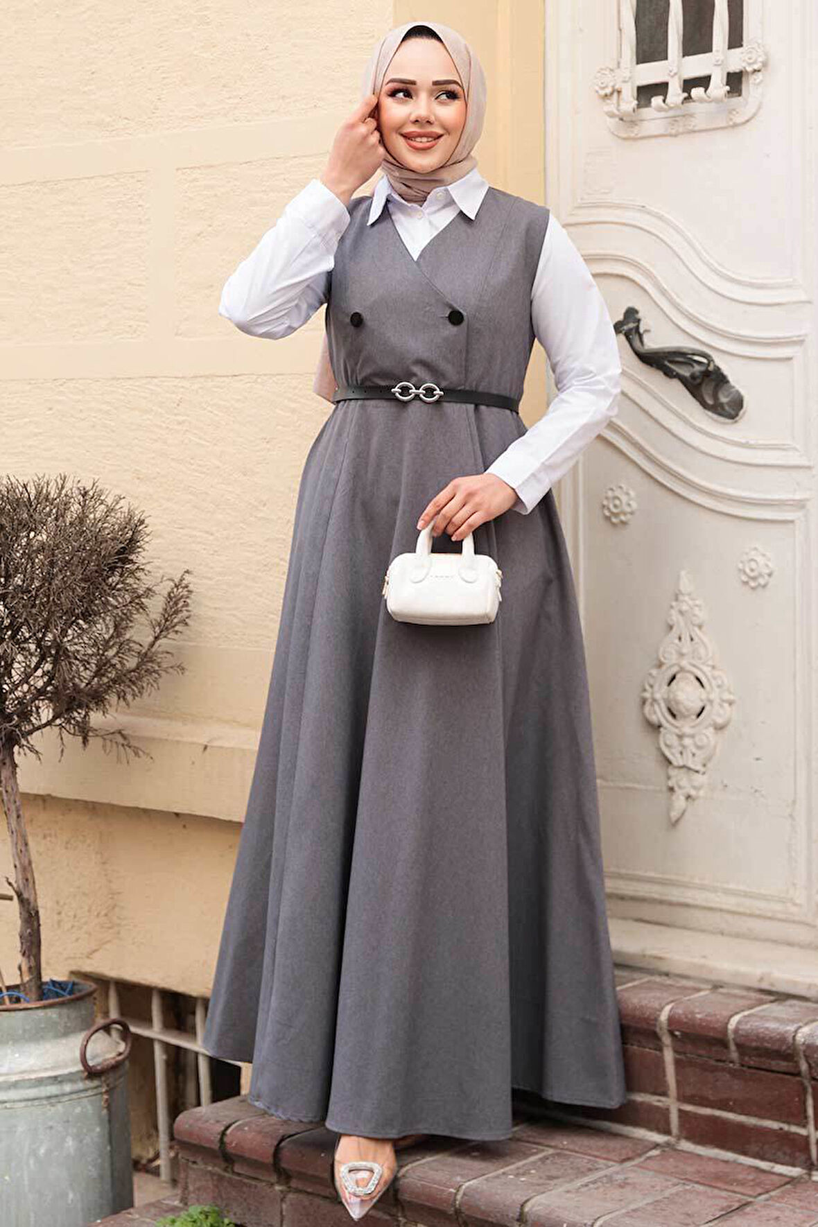 Jile Elbise Füme Tesettür İkili Takım 30284FU