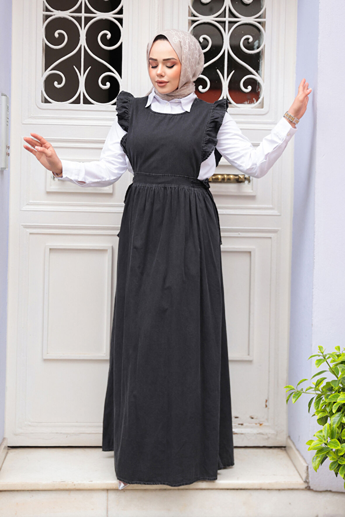 Jile Antrasit Tesettür Kot Elbise 19113ANT