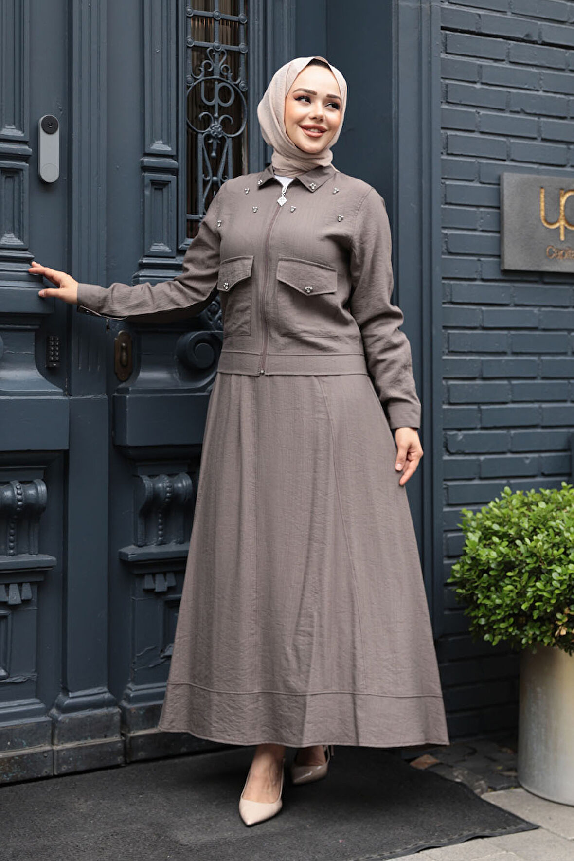 Ceketli Vizon Tesettür Etekli İkili Takım 44723V