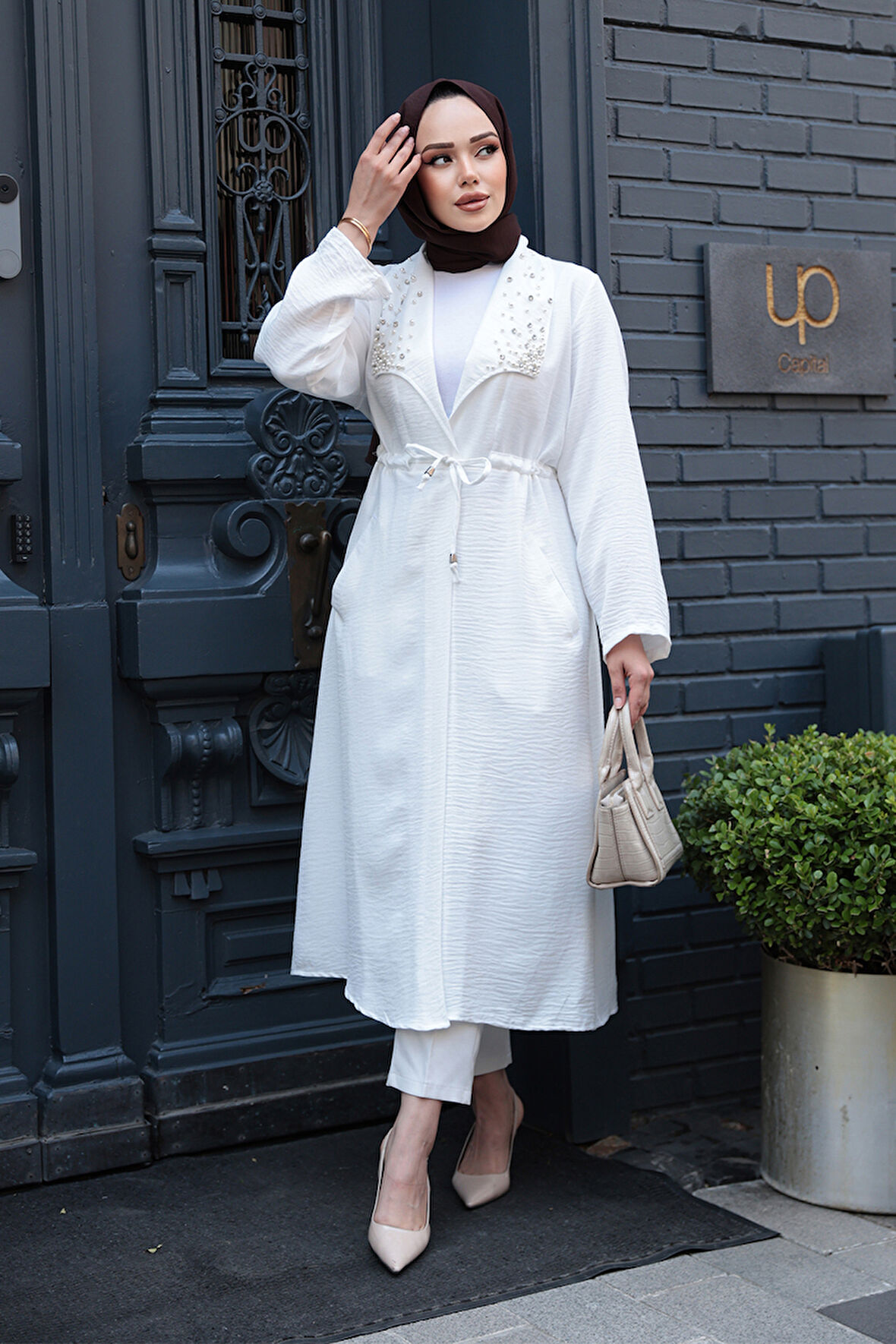 İnci Detaylı Ekru Tesettür Kap 6714E