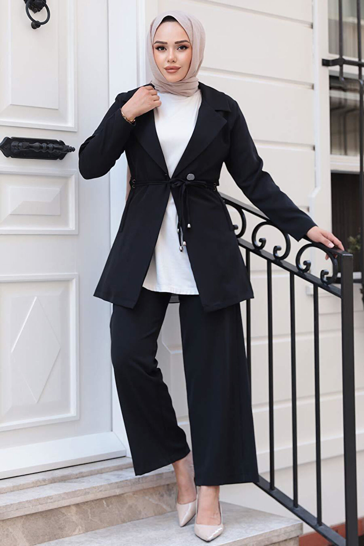 Ceketli Siyah Tesettür İkili Takım 62221S