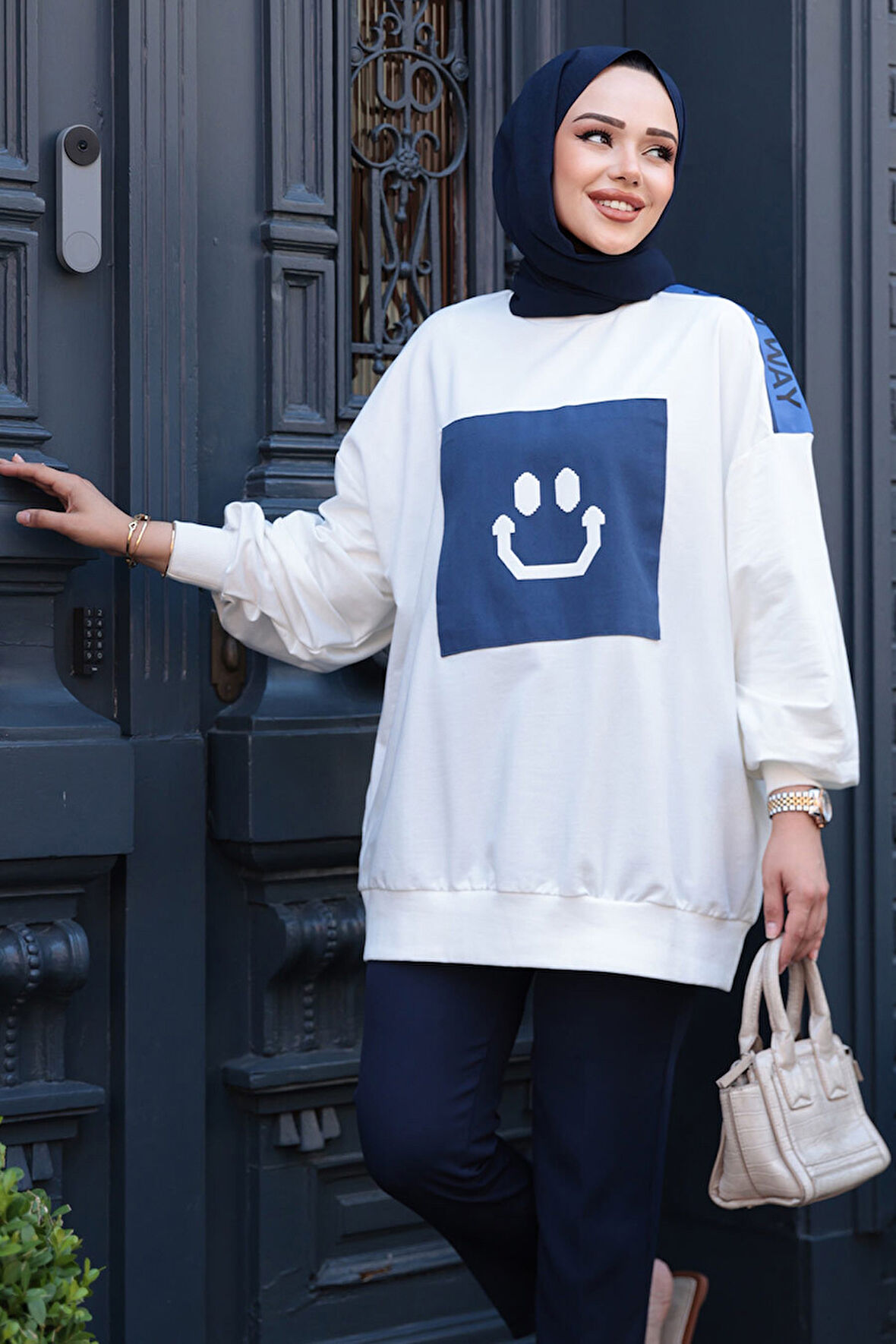 Kot Detaylı Ekru Tesettür Tunik 20623E