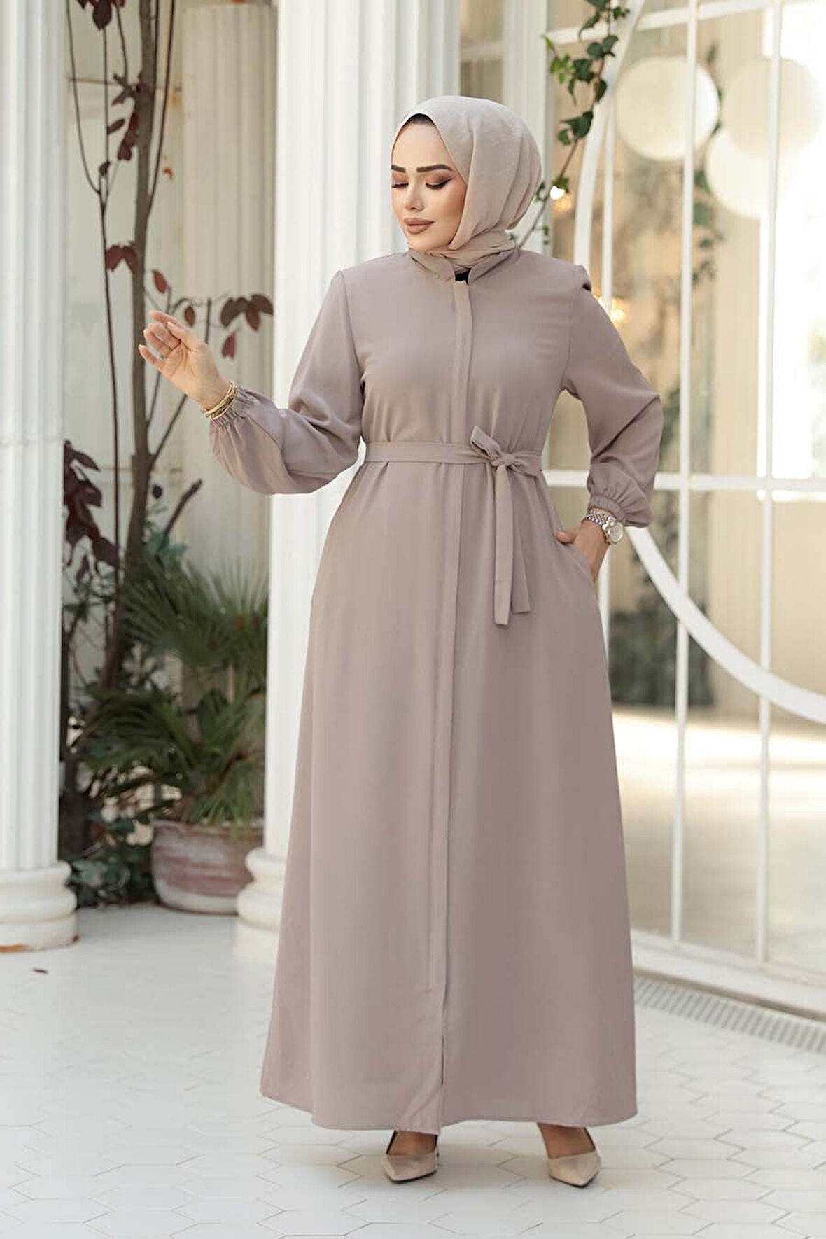 Kemerli Bej Tesettür Ferace 26391BEJ