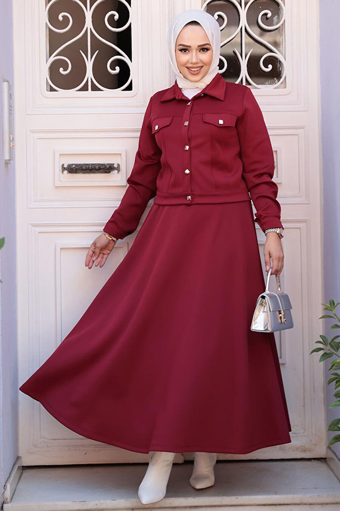 Bordo Tesettür İkili Takım 13212BR