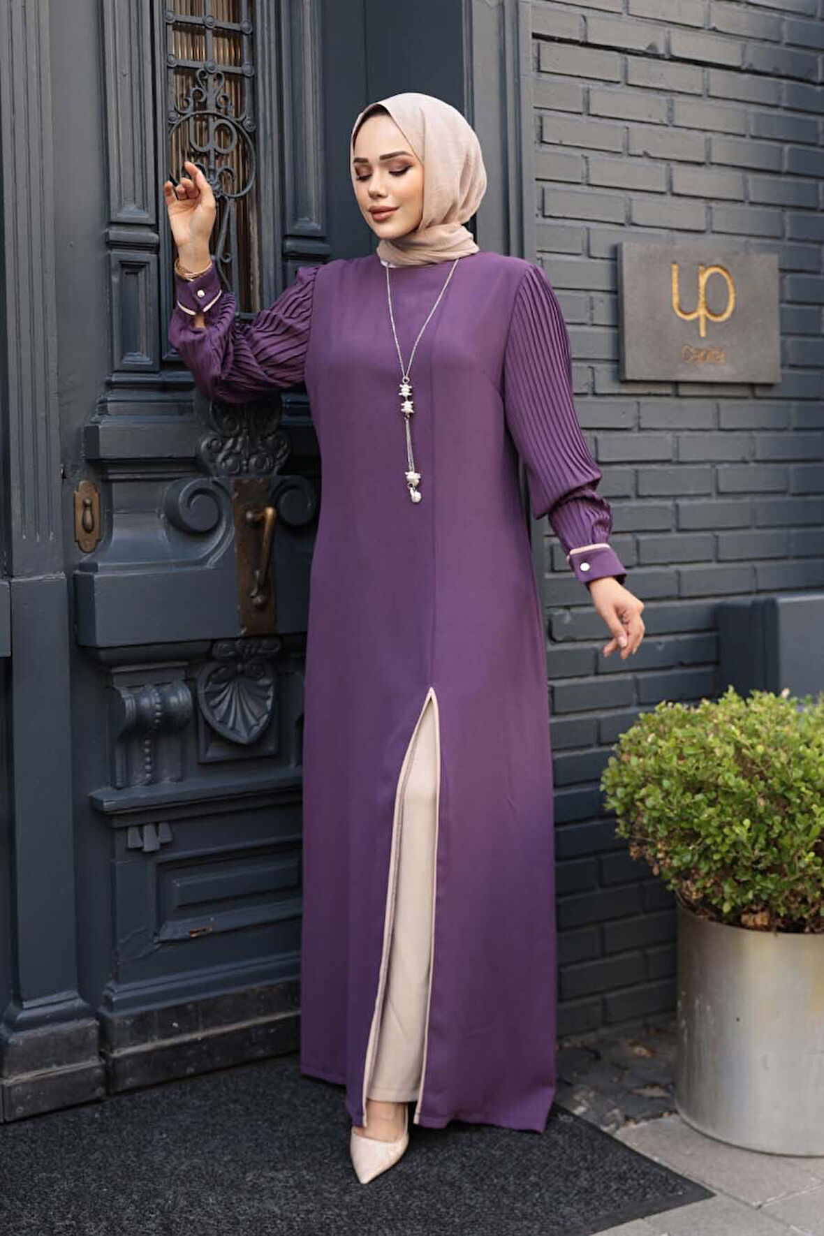 Kolyeli Lila Tesettür İkili Takım 76161LILA