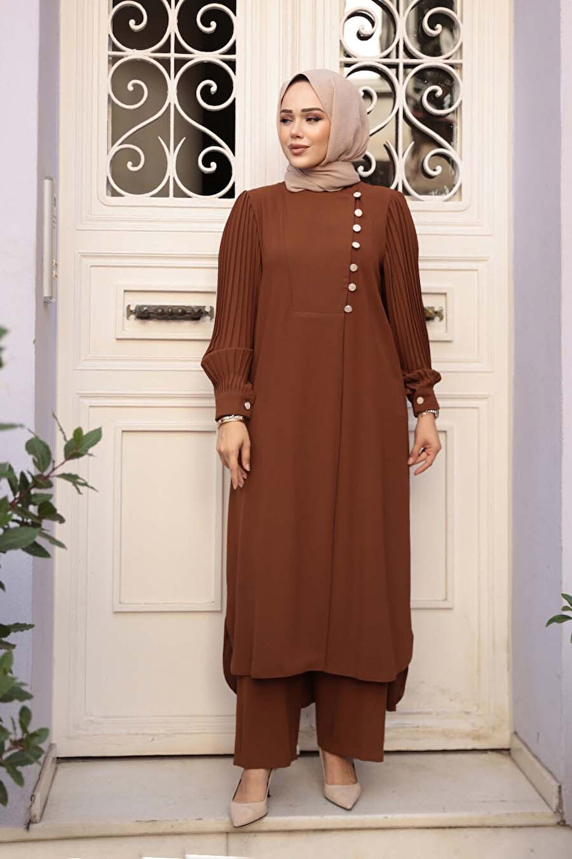 Kahverengi Tesettür İkili Takım 7655KH