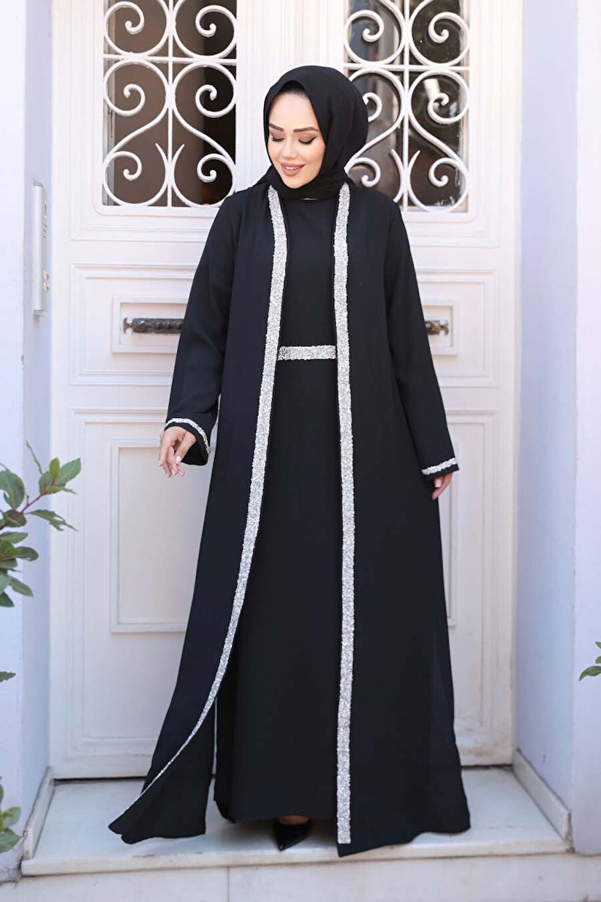 Elbiseli Siyah Tesettür İkili Takım 76852S