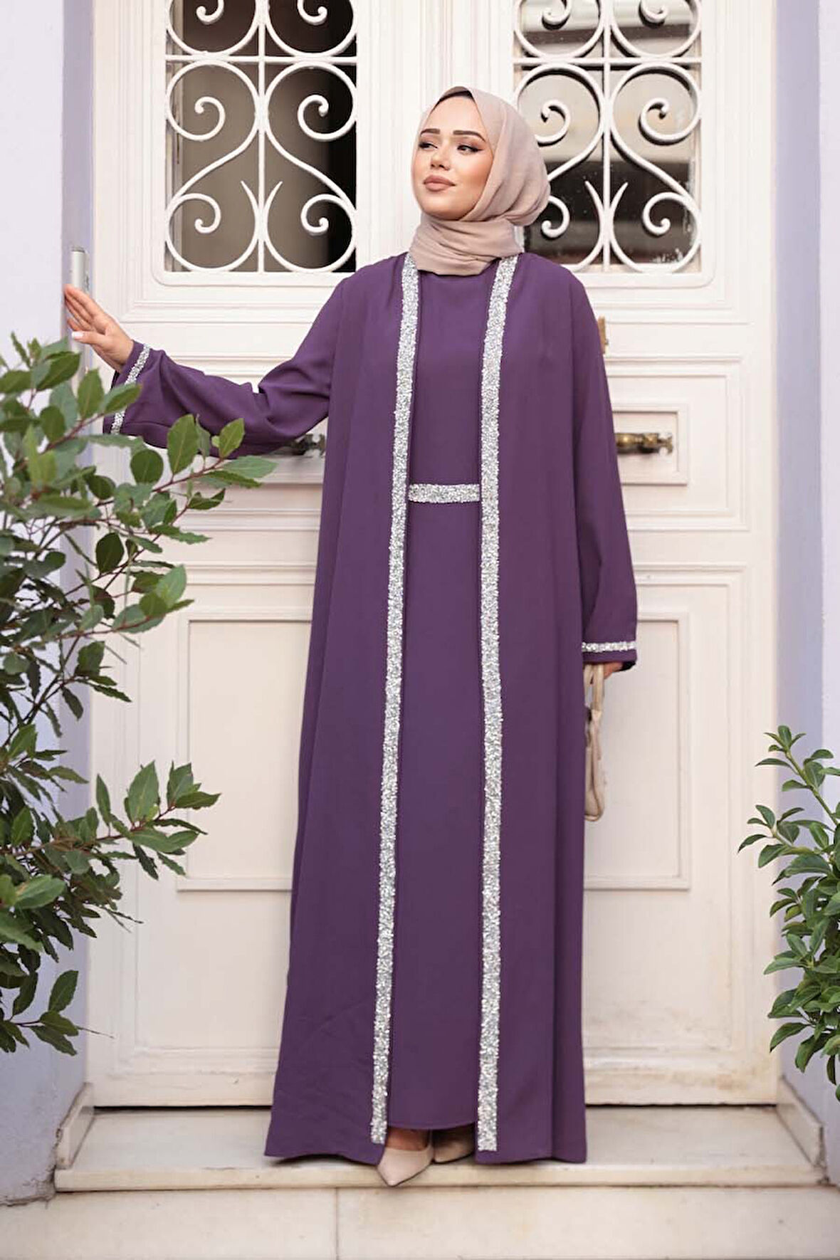 Elbiseli Lila Tesettür İkili Takım 76852LILA