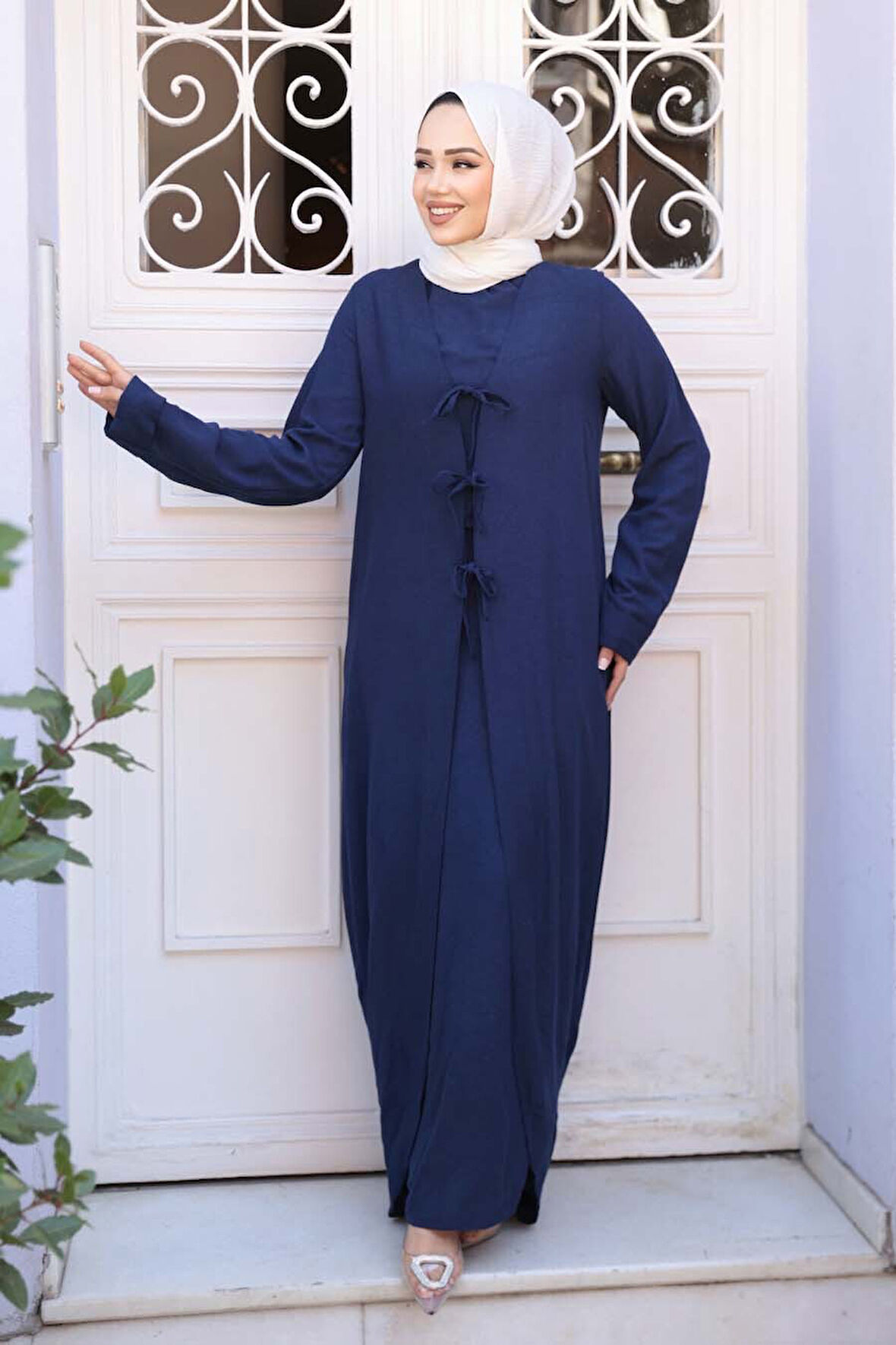 Elbiseli Lacivert Tesettür İkili Takım 76091L