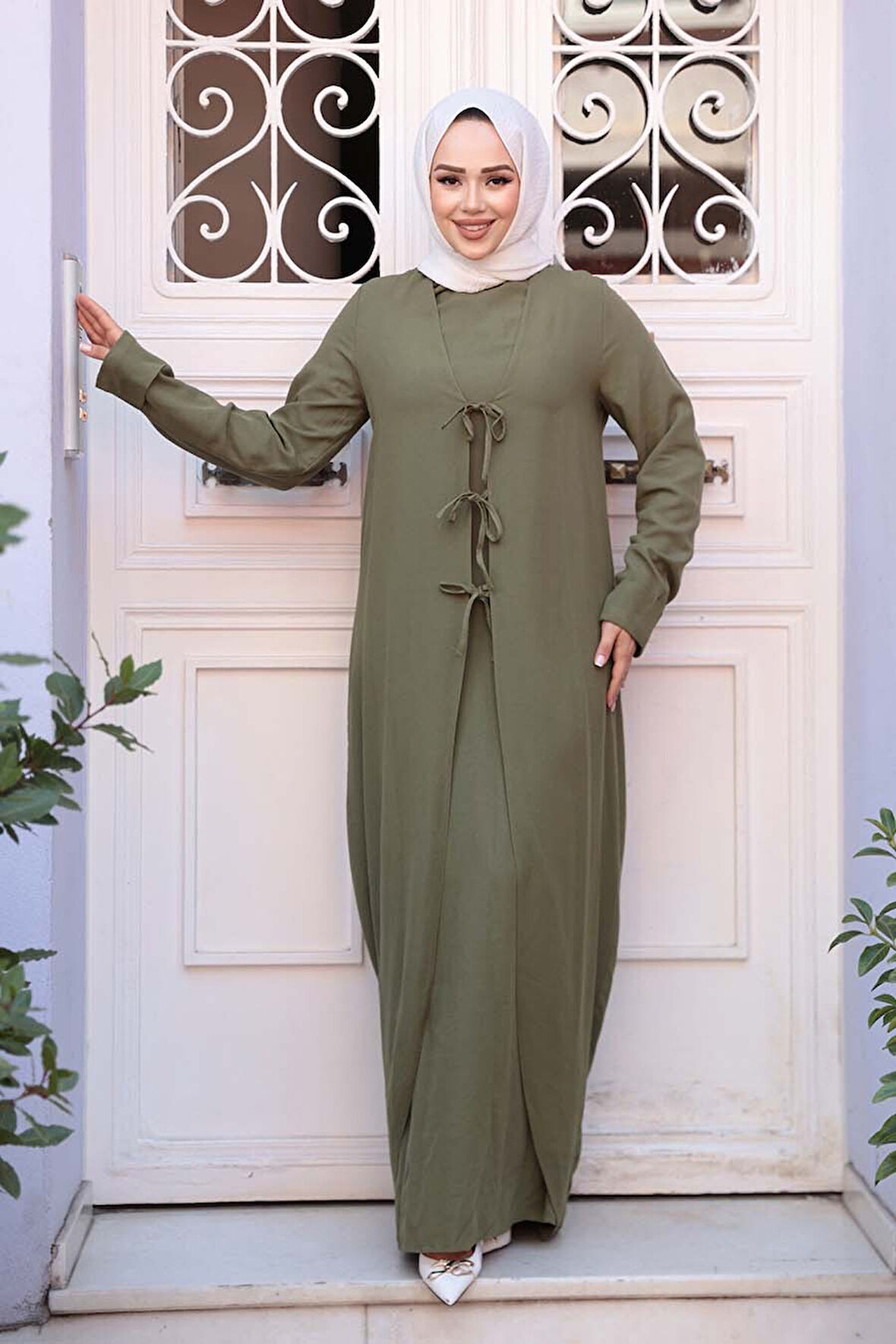 Elbiseli Haki Tesettür İkili Takım 76091HK