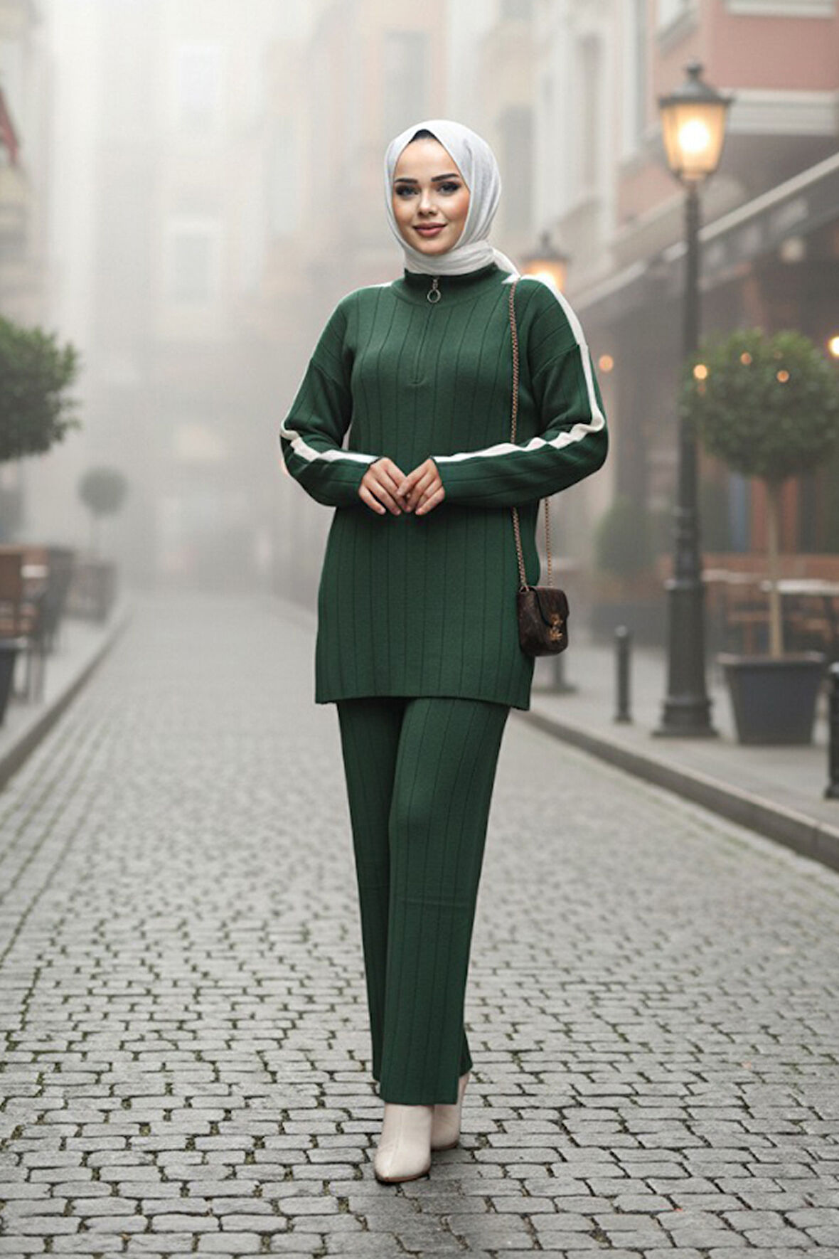 Zümrüt Yeşili Tesettür Triko İkili Takım 50163ZY