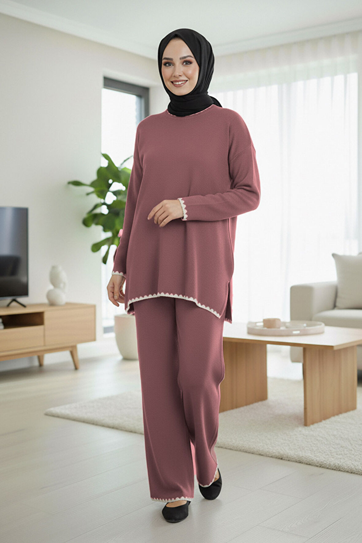 Gül Kurusu Tesettür Triko İkili Takım 50174GK