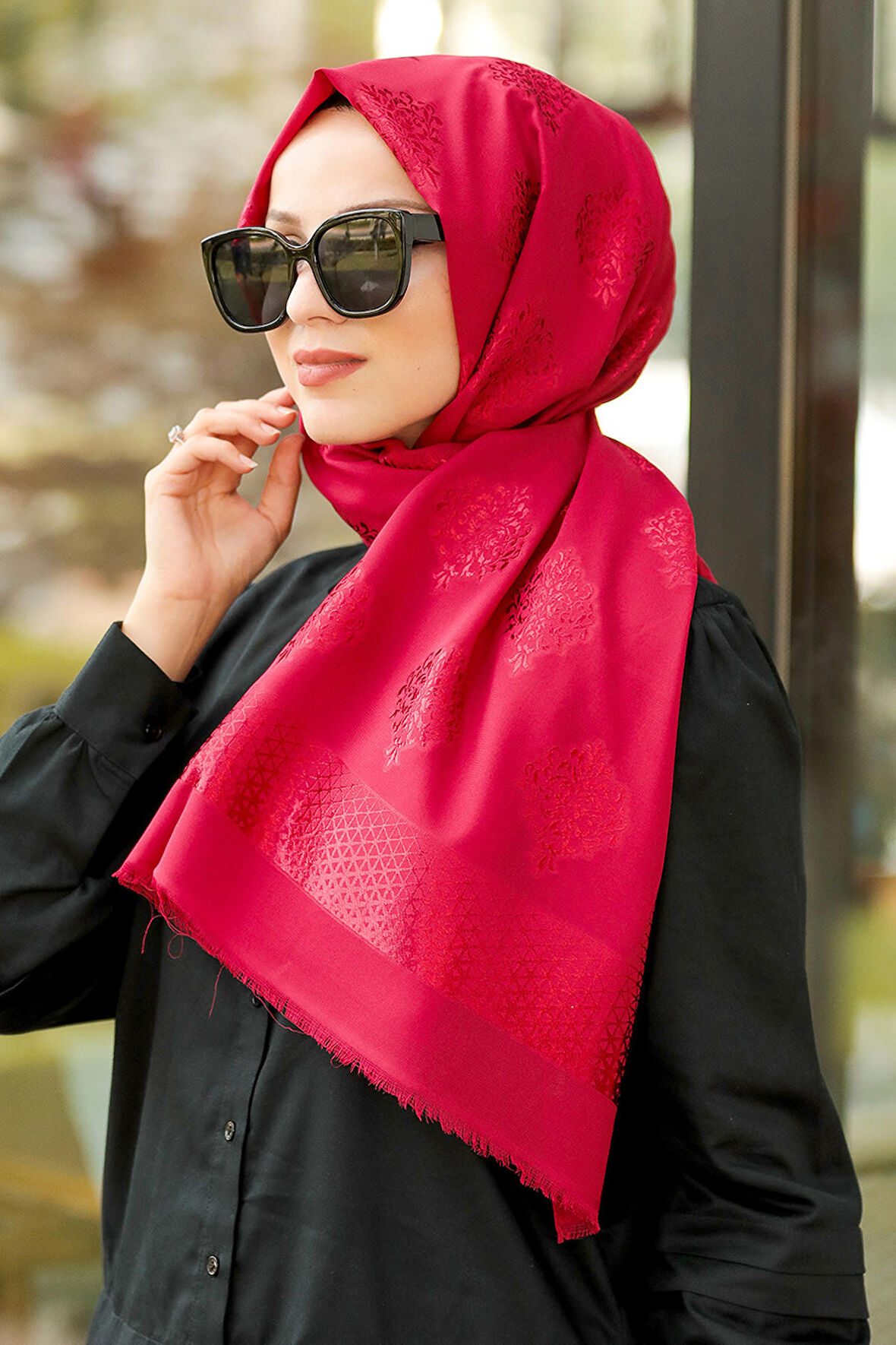 Desenli Bordo Şal 7531BR