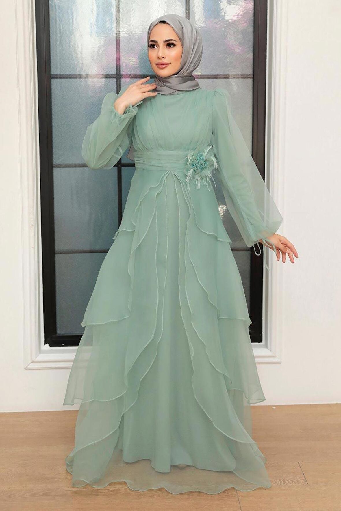 Kat Kat Mint Tesettür Abiye Elbise 22480MINT