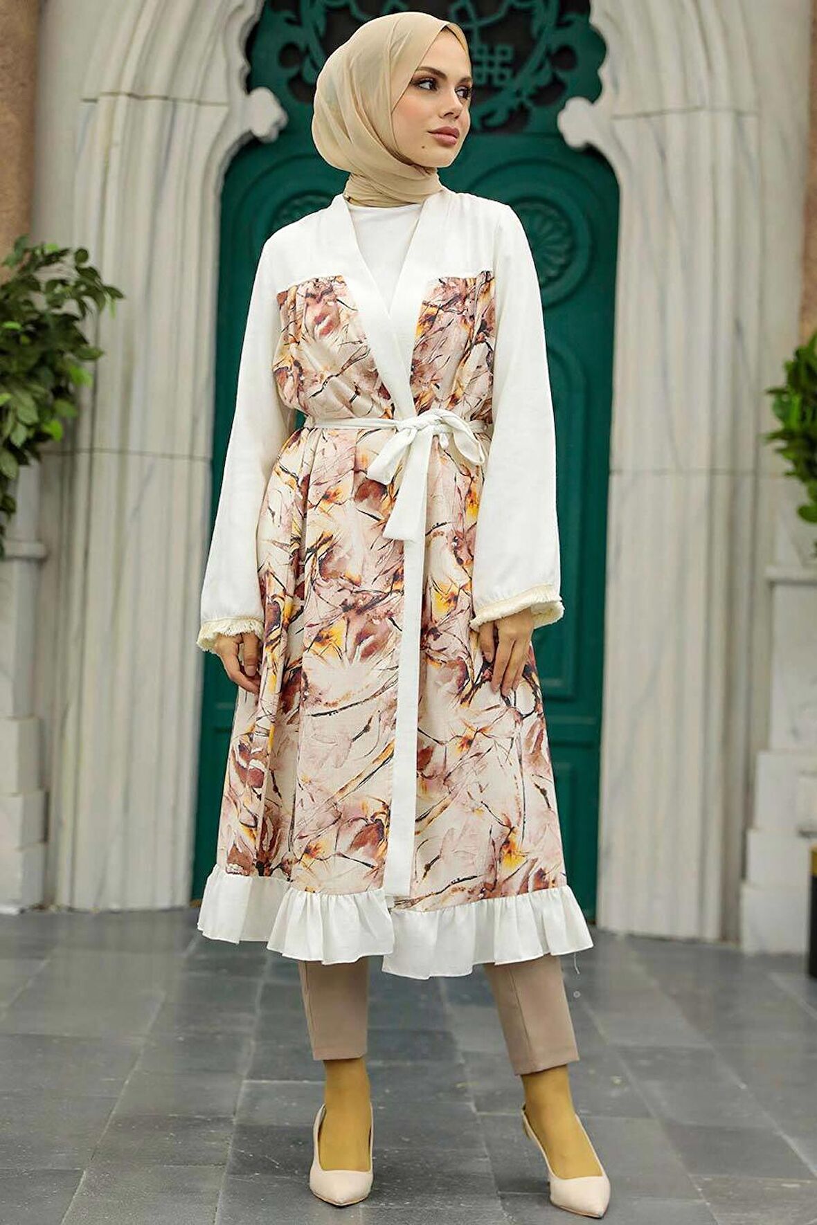 Desenli Tesettür Kimono 86510DSN