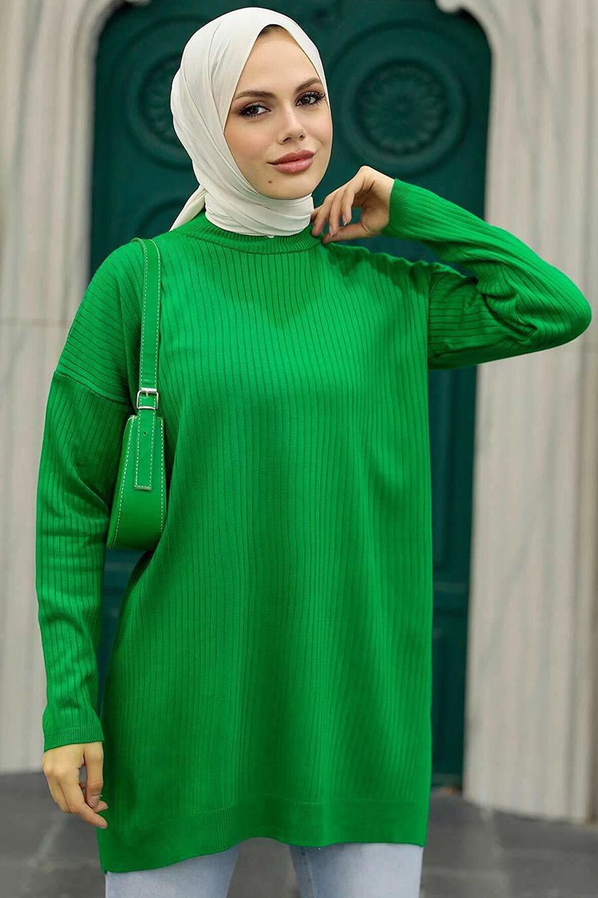Yeşil Tesettür Triko Tunik 20132Y