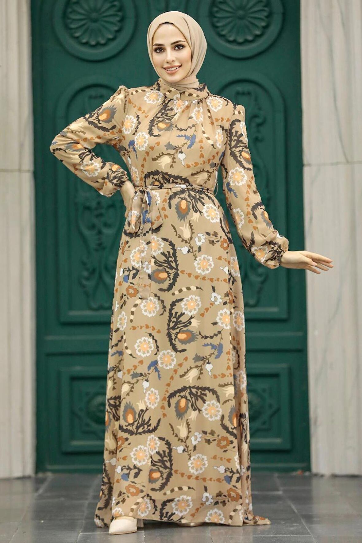 Çiçek Desenli Vizon Tesettür Elbise 279326V