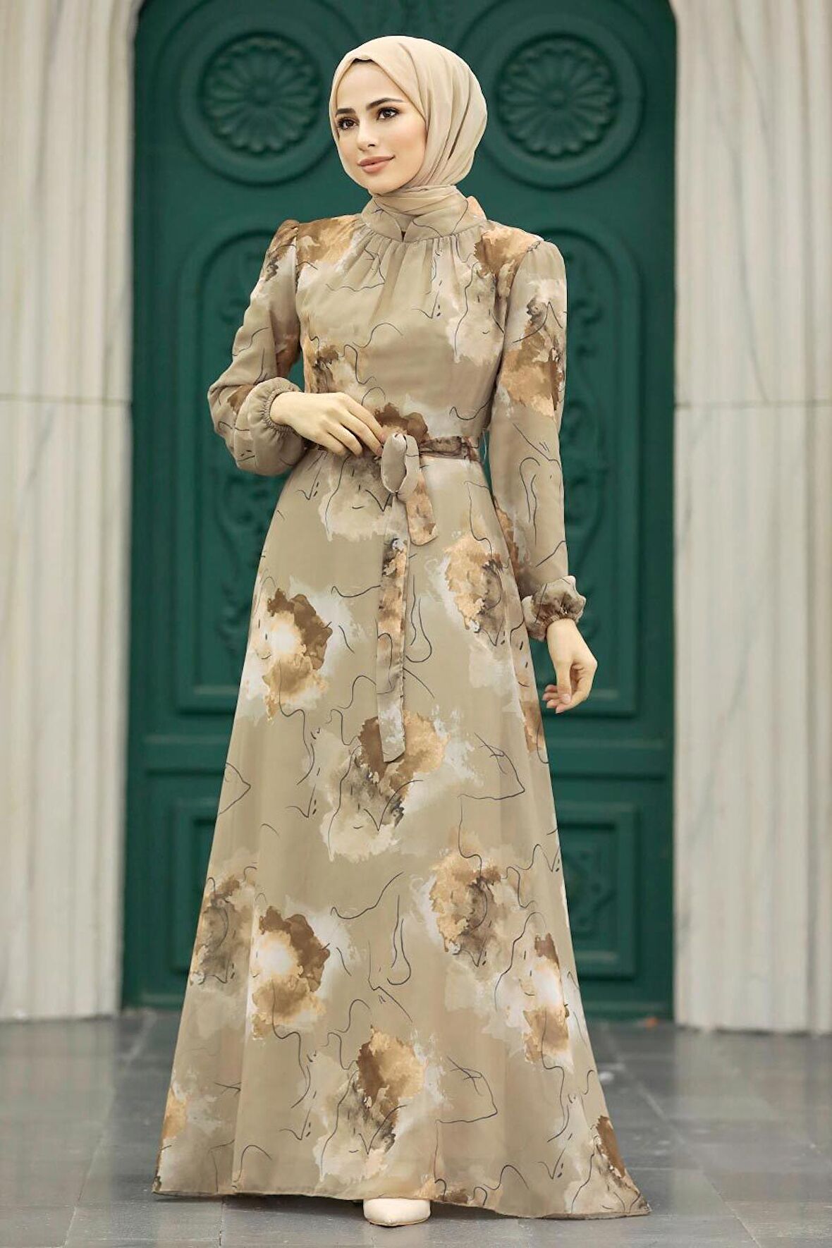 Desenli Vizon Tesettür Elbise 279313V