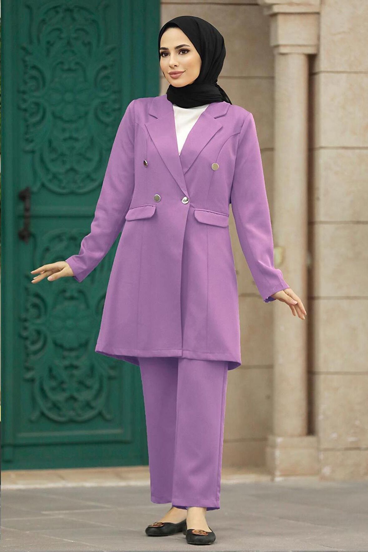 Blazer Ceketli Lila Tesettür İkili Takım 5851LILA