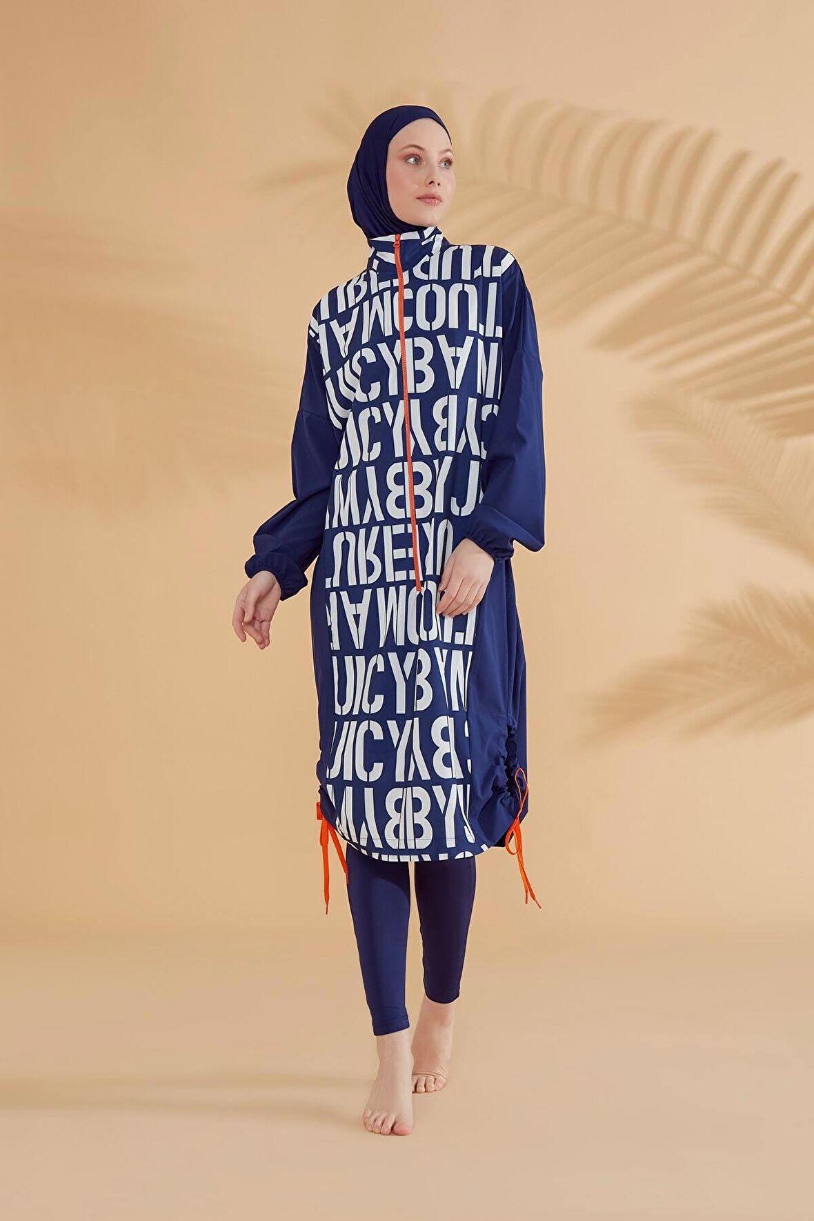 Paraşüt Harfli Lacivert Tam Kapalı Tesettür Mayo M2301-1L