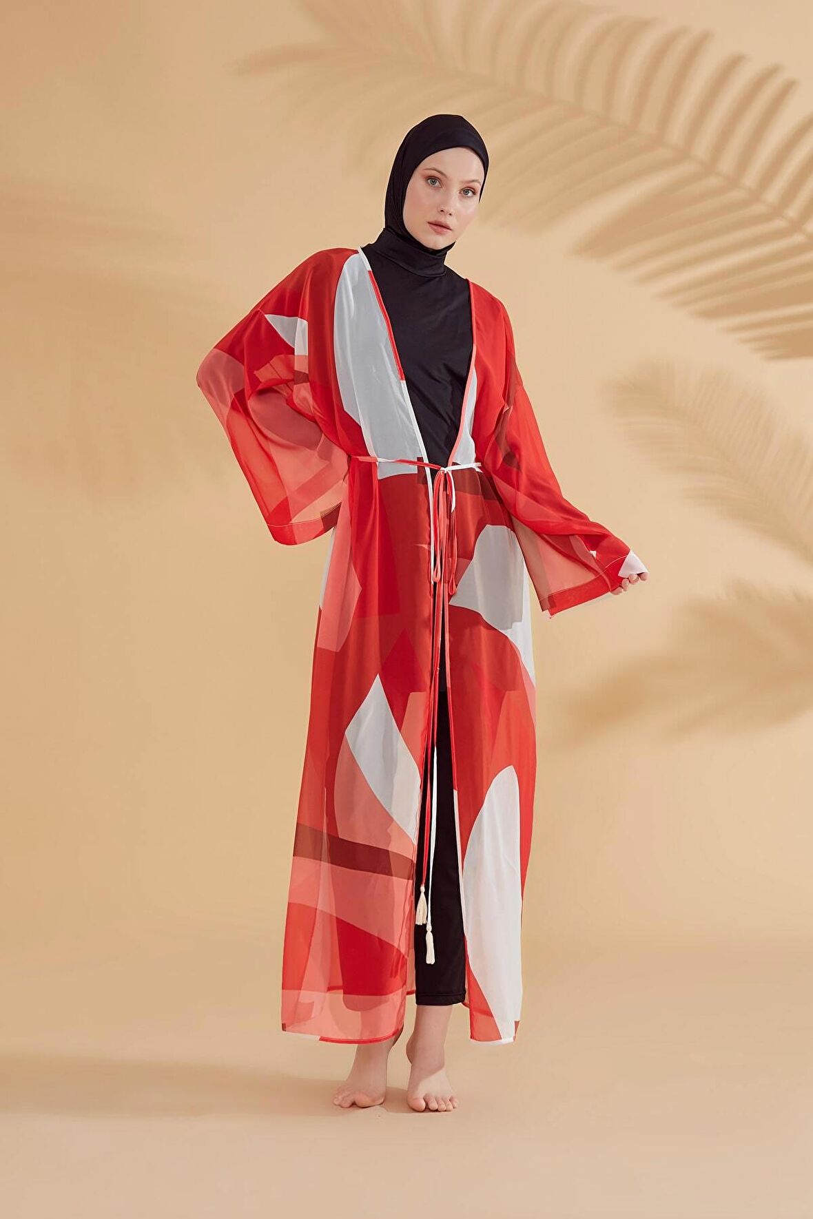 Desenli Turuncu Kimono Kaftan P2345T