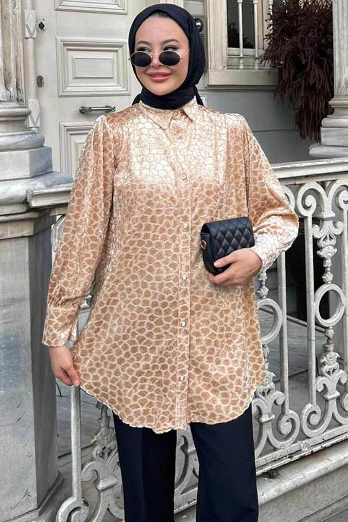 Desenli Bej Tesettür Tunik 92670BEJ