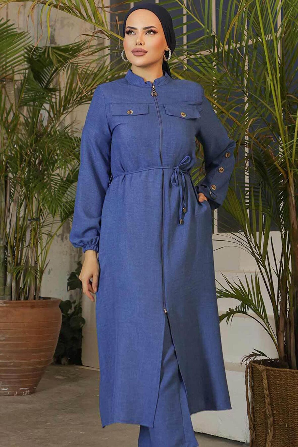 Düğmeli İndigo Blue Tesettür Tunik 645IM