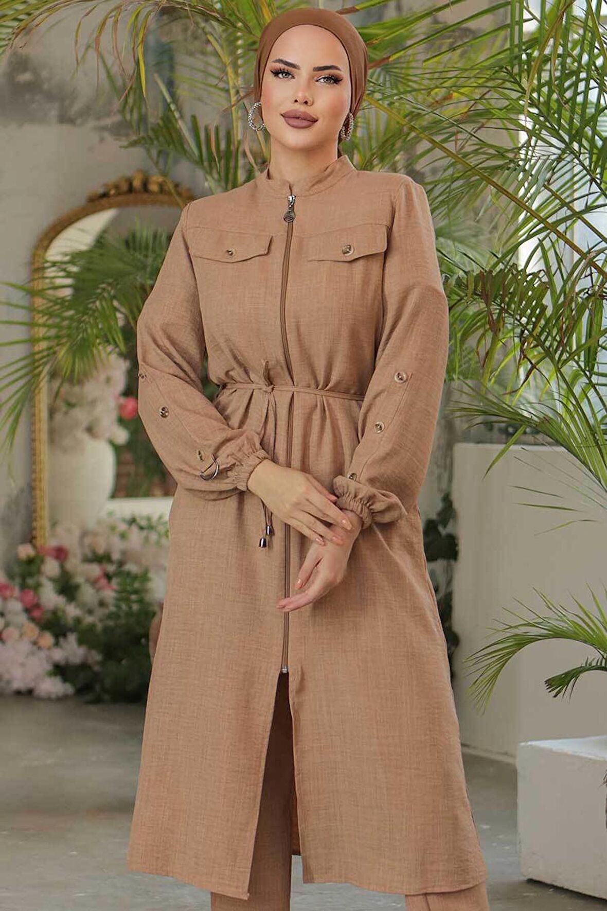Düğmeli Camel Tesettür Tunik 645C