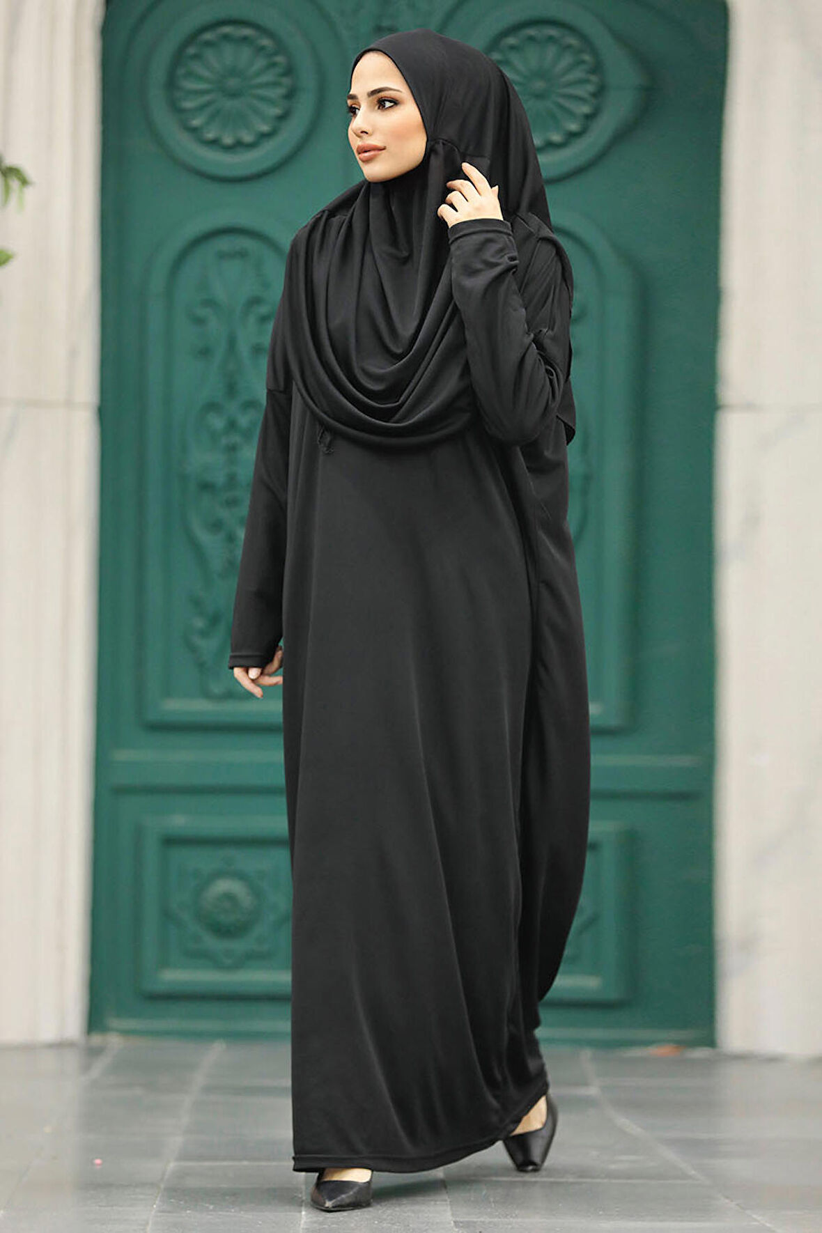 Siyah Tesettür Namaz Elbisesi 18301S