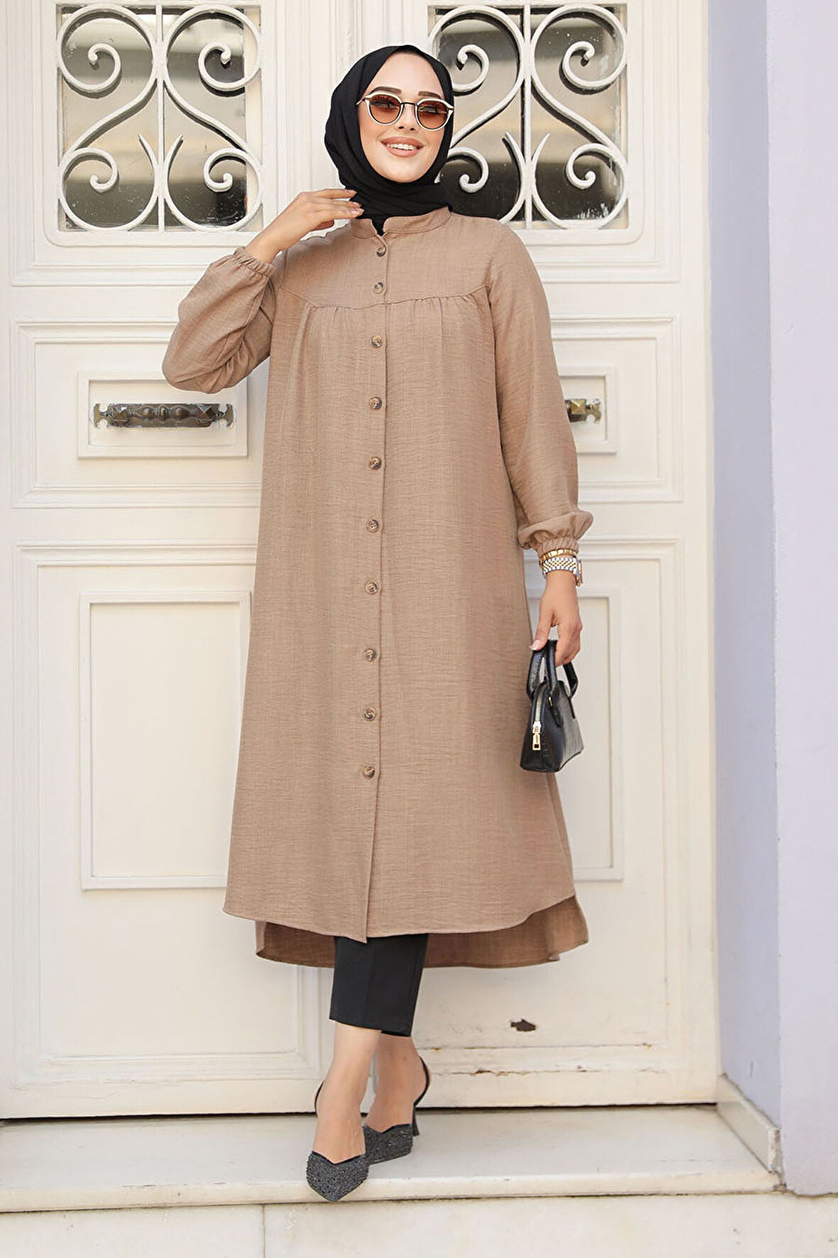 Düğmeli Camel Tesettür Tunik 5642C