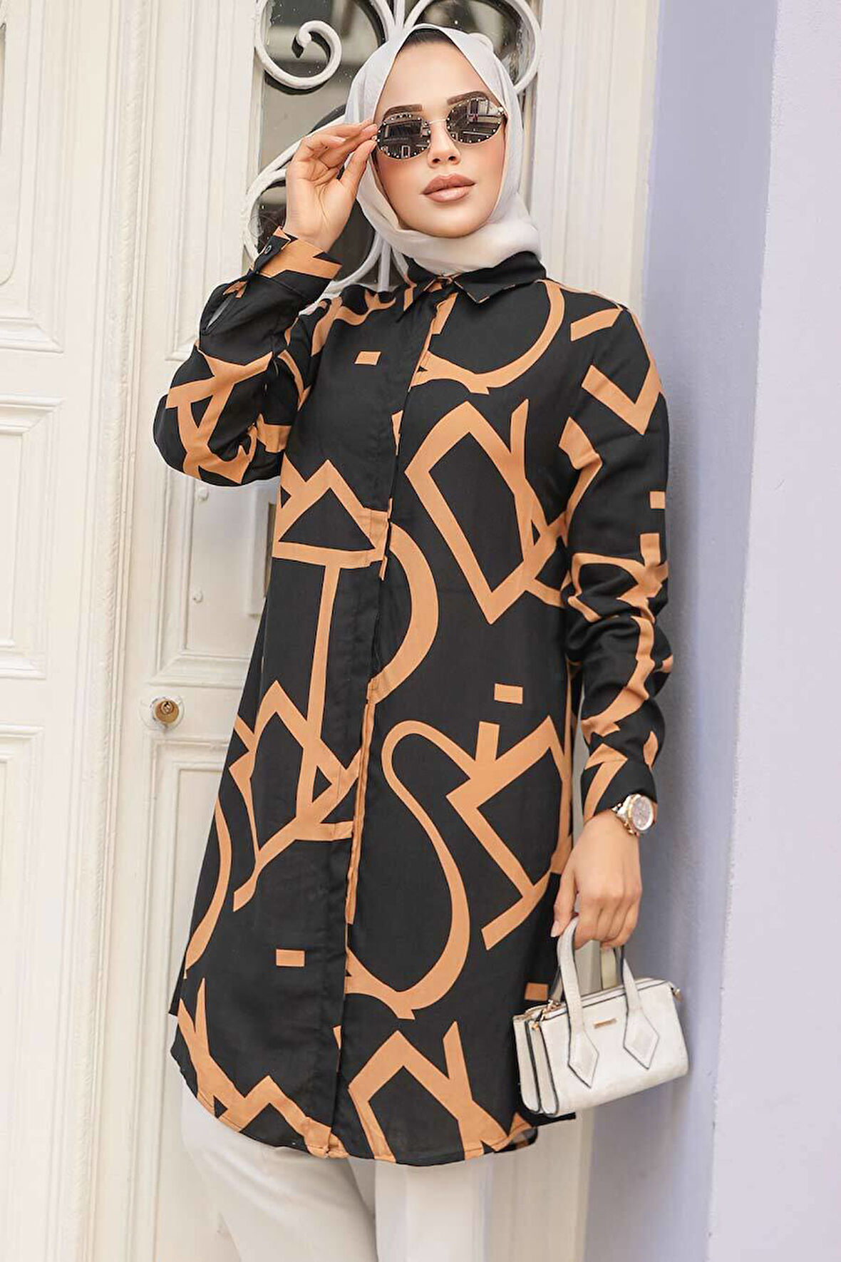 Desenli Camel Tesettür Tunik 11698C