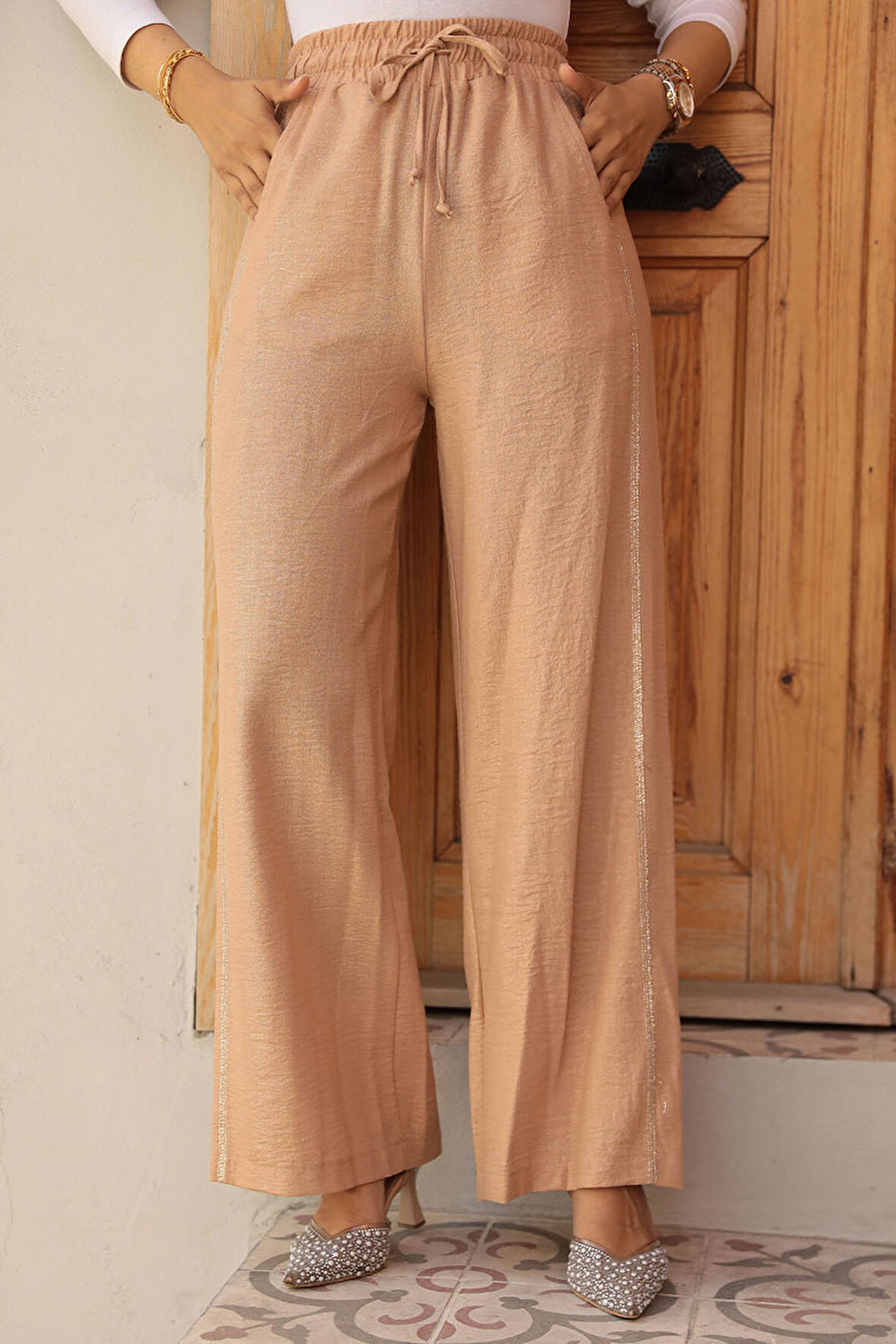 Simli Camel Tesettür Pantolon 18193C