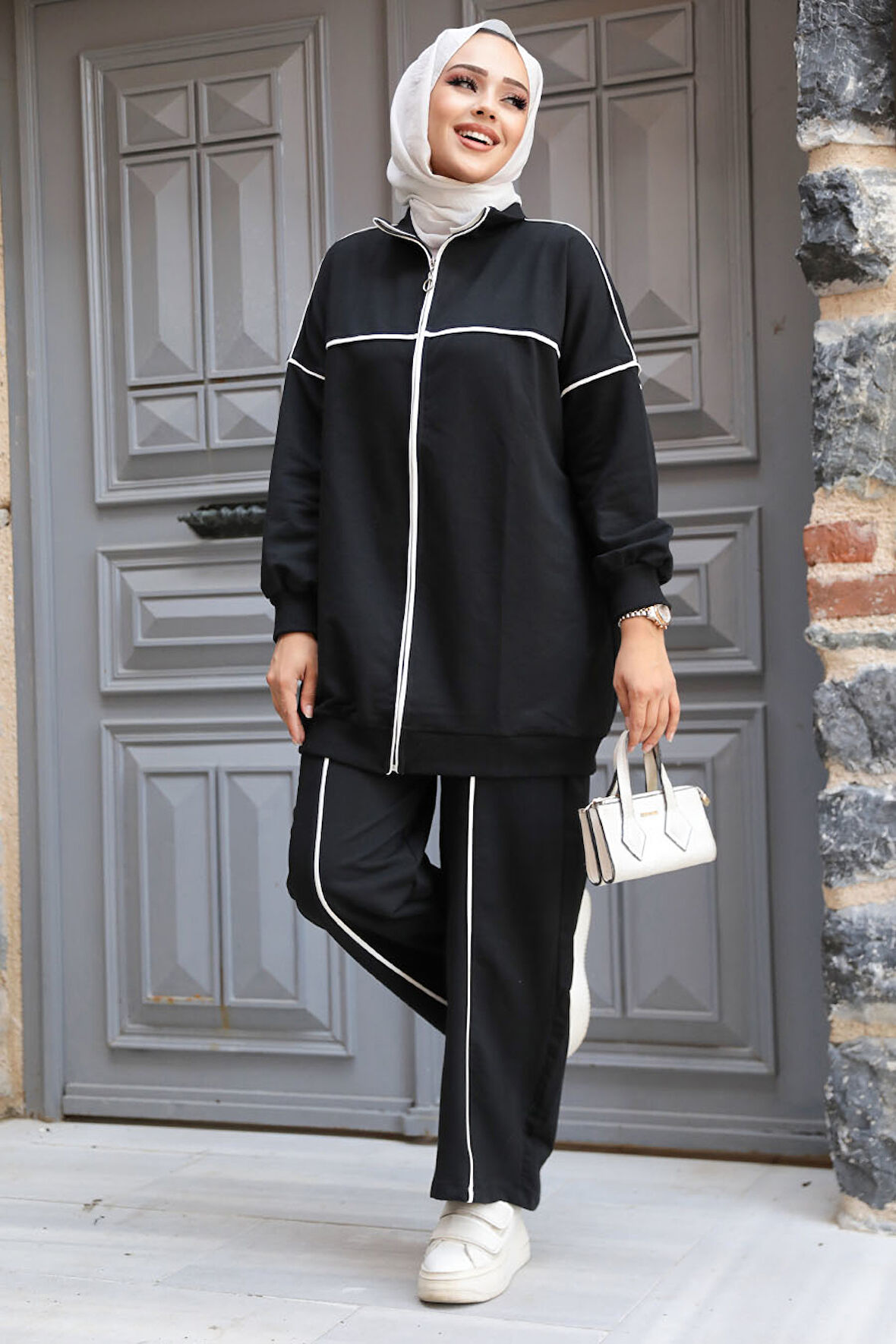 Fermuarlı Siyah Tesettür İkili Takım 20105S