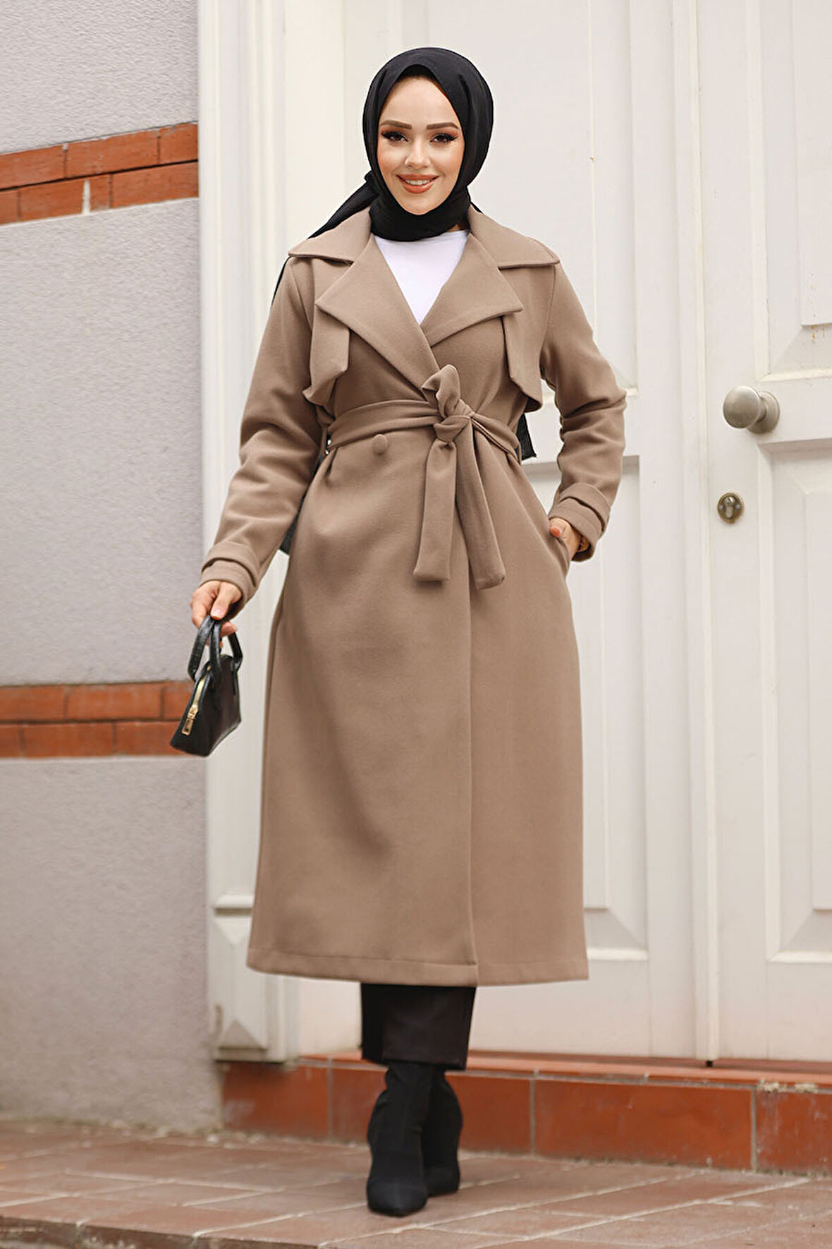 Kemerli Vizon Tesettür Kaşe Kap 61441V