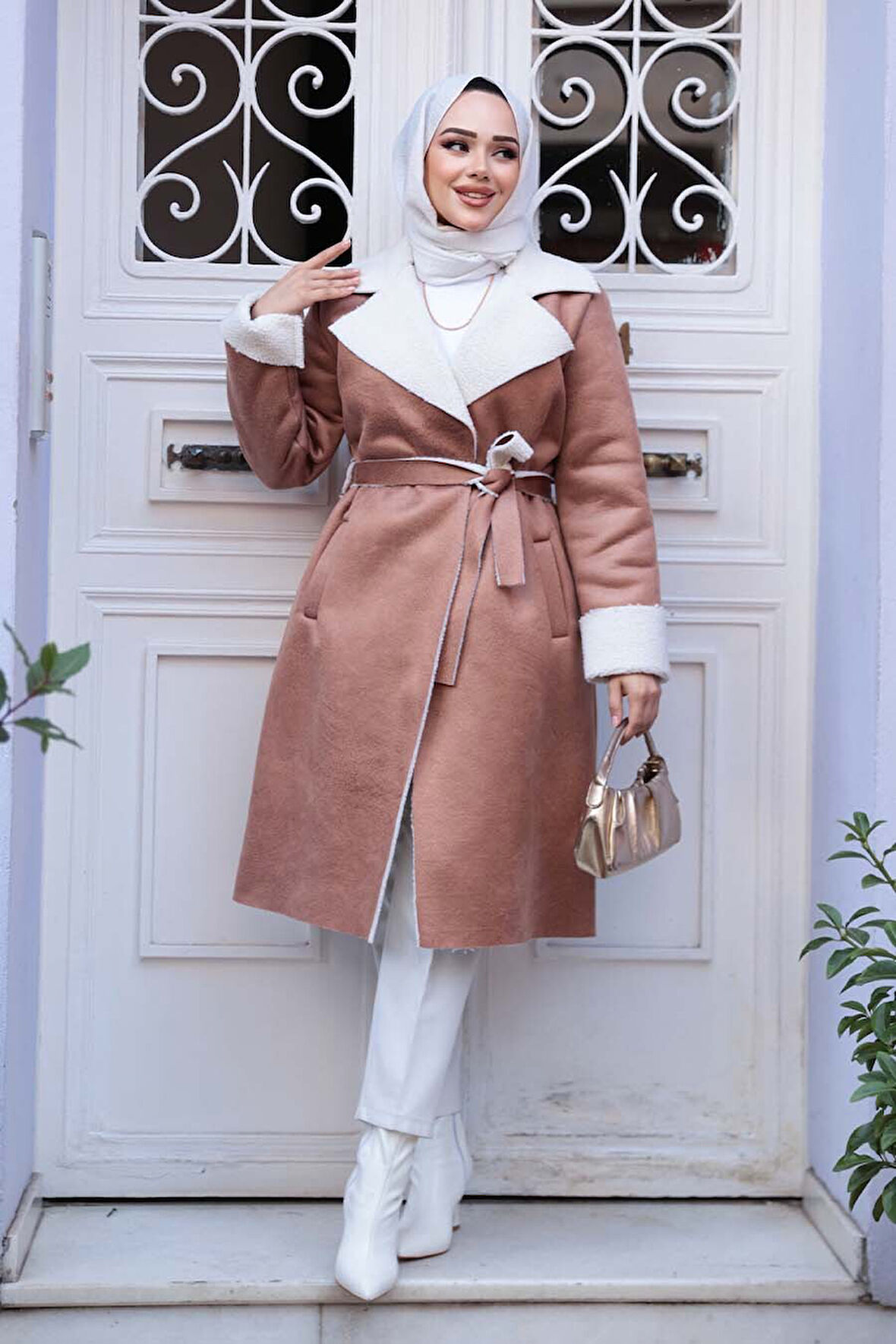 Kürklü Bisküvi Süet Tesettür Kap 5959BS