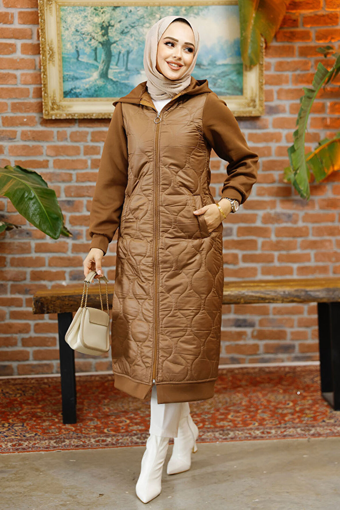 Kapitone Kahverengi Tesettür Kap 80291KH