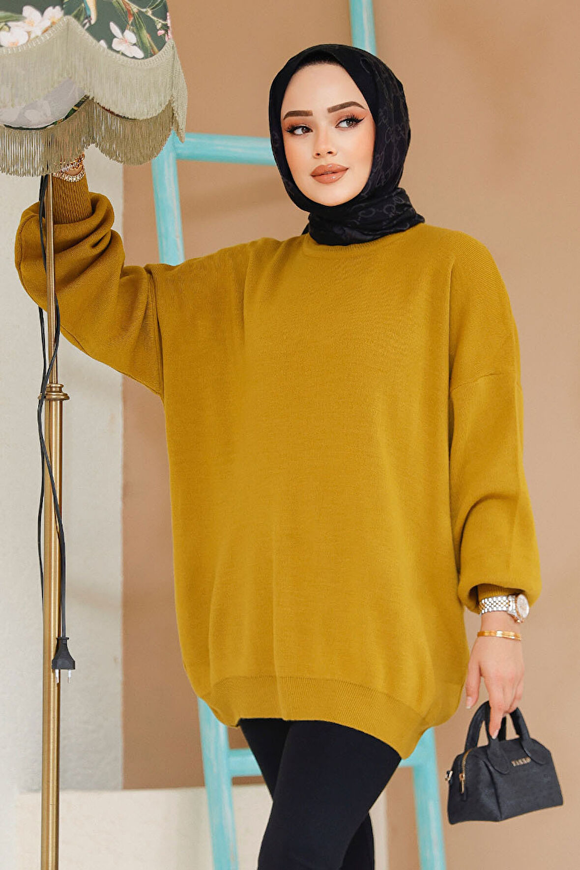 Yağ Yeşili Tesettür Kazak Tunik 17201YY