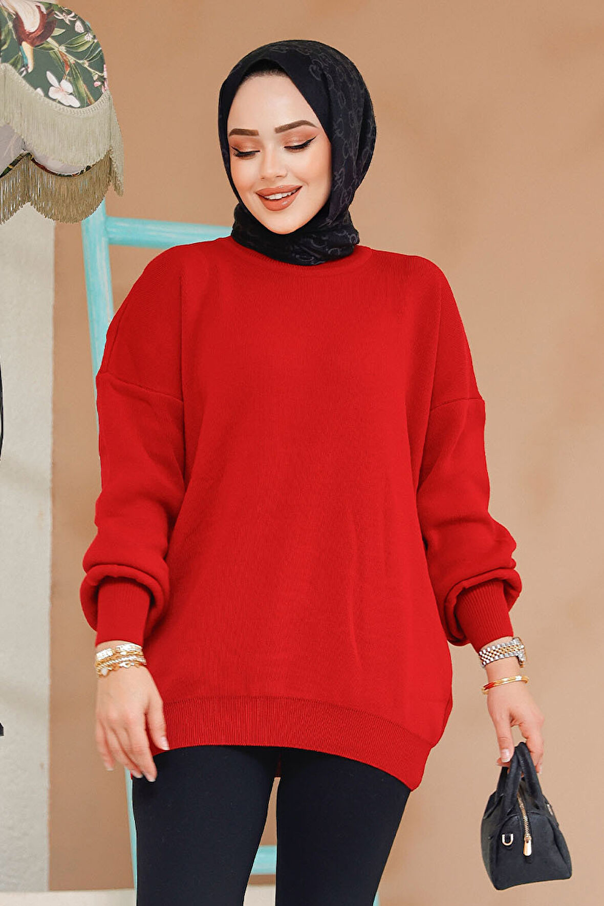 Kırmızı Tesettür Kazak Tunik 17201K