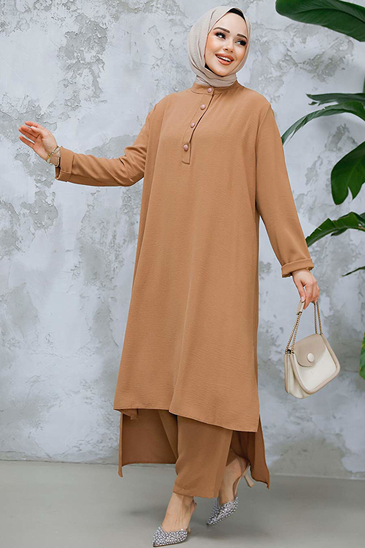 Arkası Uzun Camel Tesettür İkili Takım 10102C
