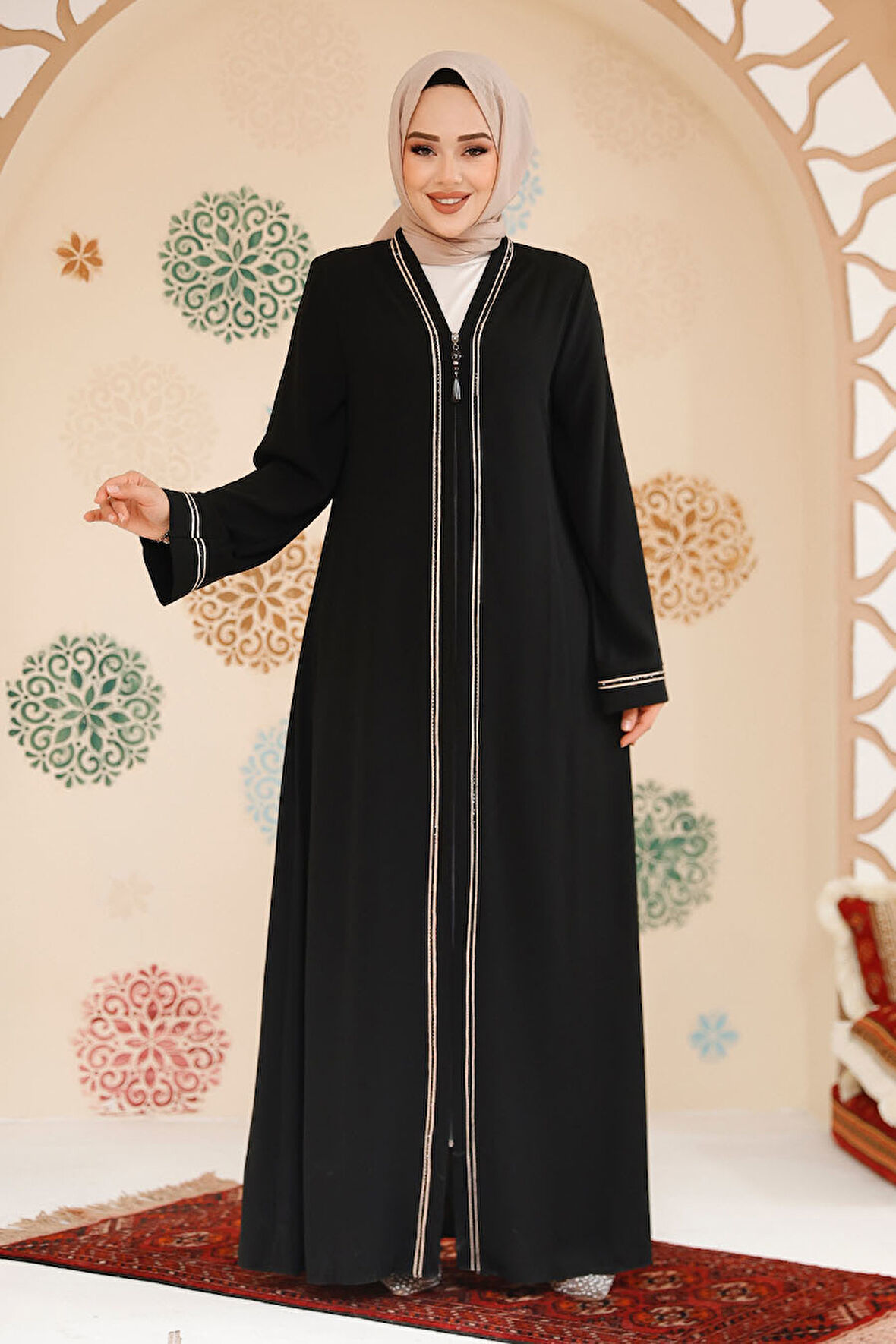 Fermuarlı Siyah Tesettür Abaya 35167S