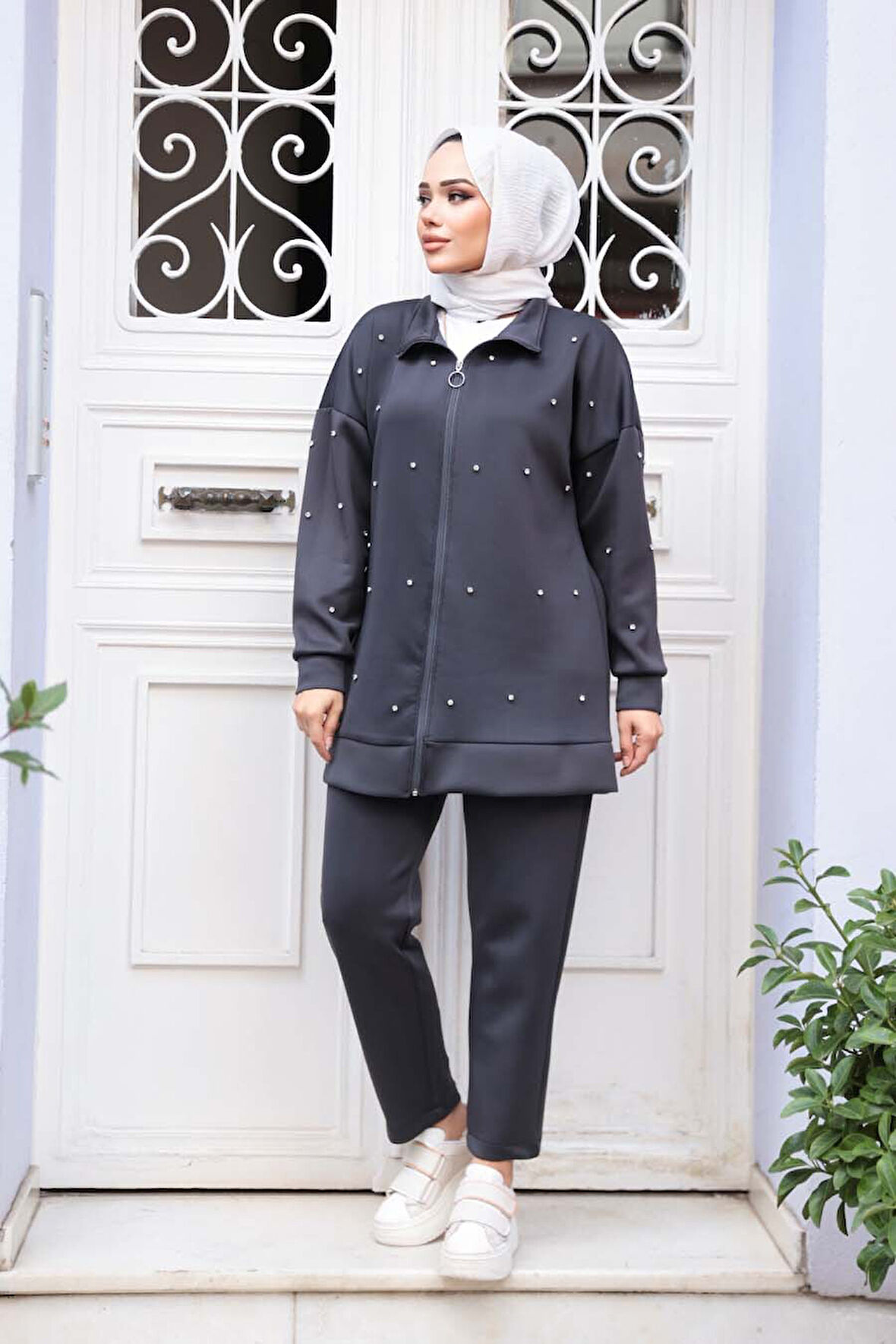 Fermuarlı Füme Tesettür İkili Takım 12401FU