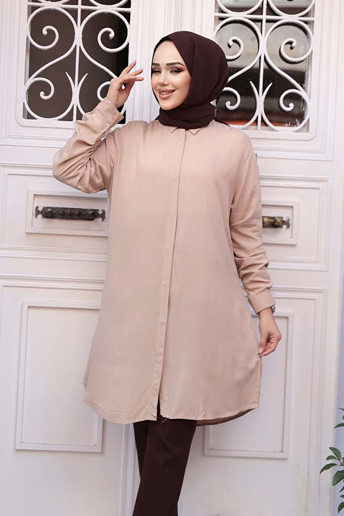 Düğmeli Bisküvi Tesettür Tunik 11715BS
