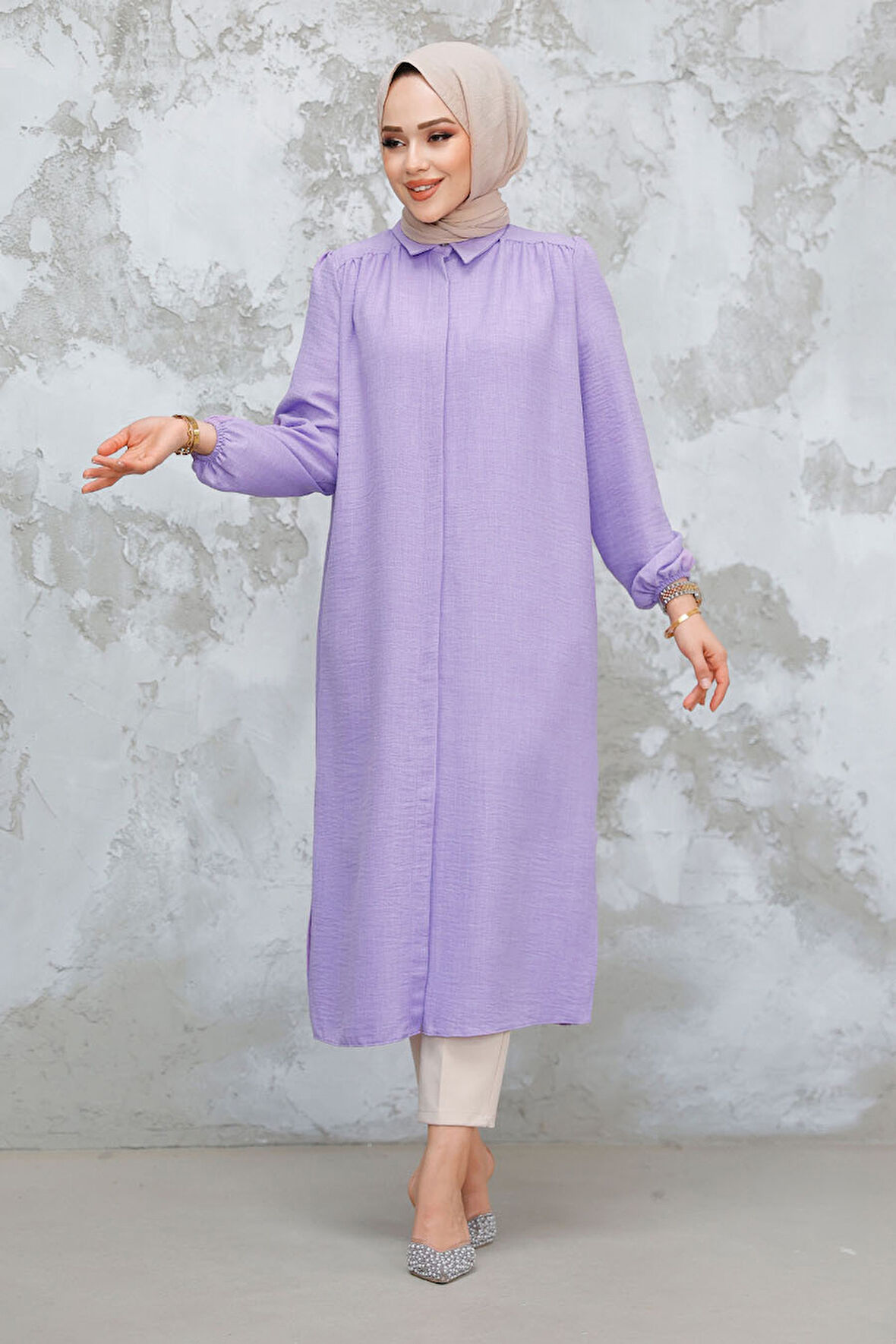 Düğmeli Lila Tesettür Tunik 41401LILA