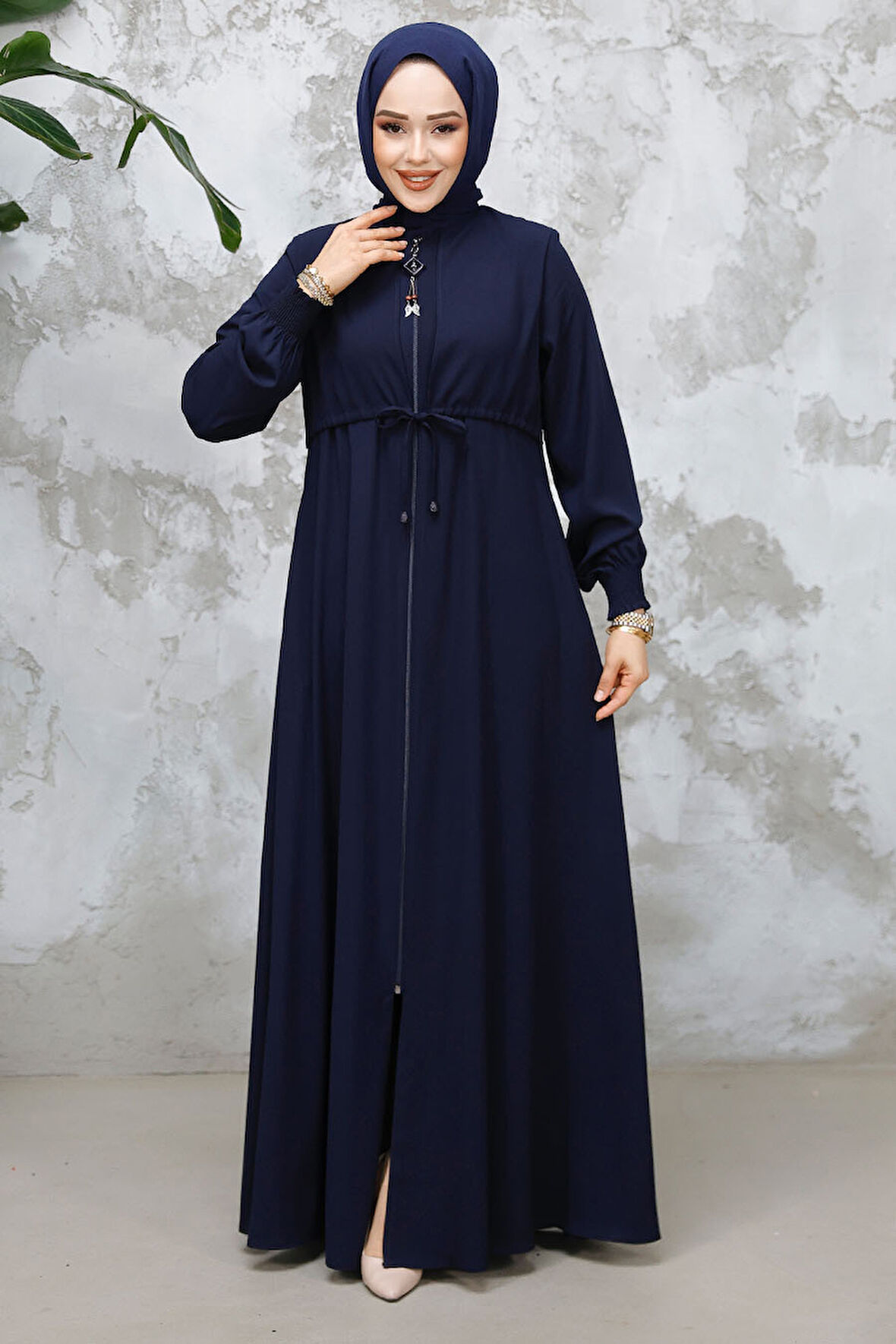 Fermuarlı Lacivert Tesettür Abaya 81291L