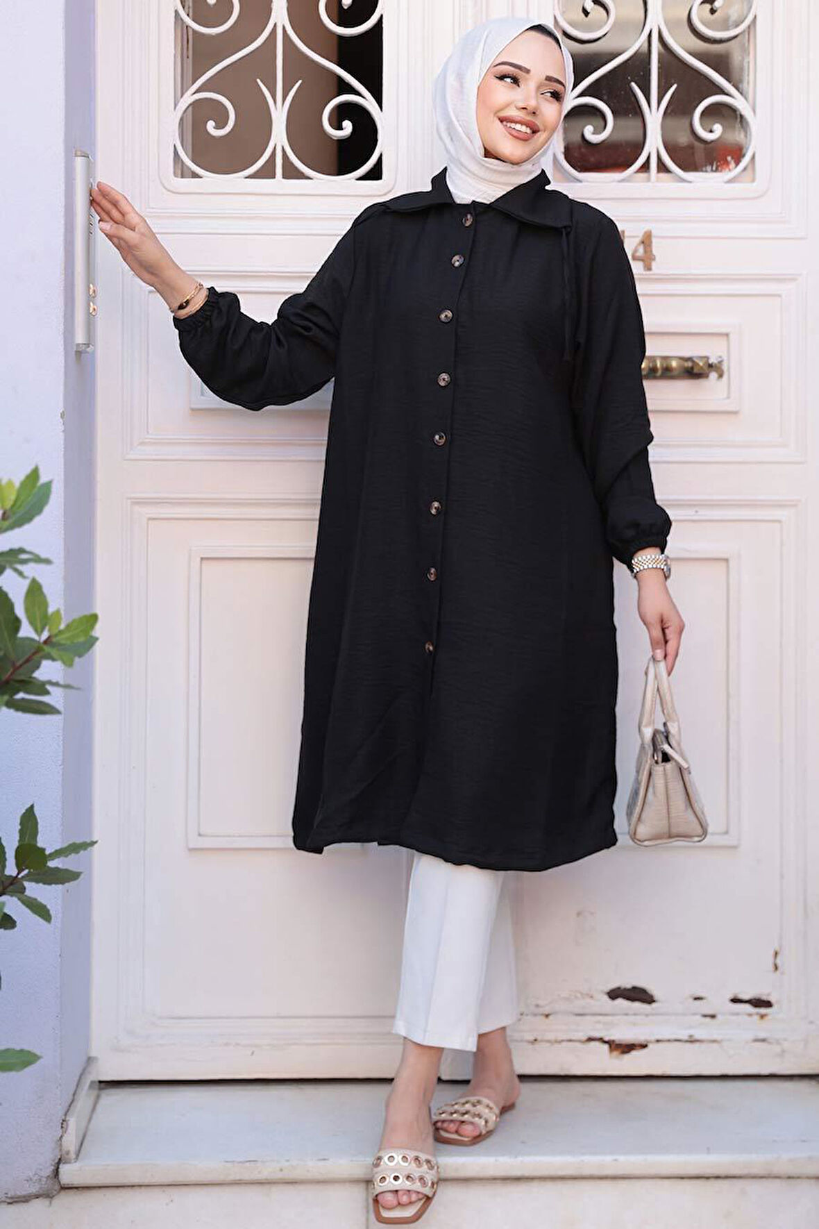 Düğmeli Siyah Tesettür Tunik 70881S