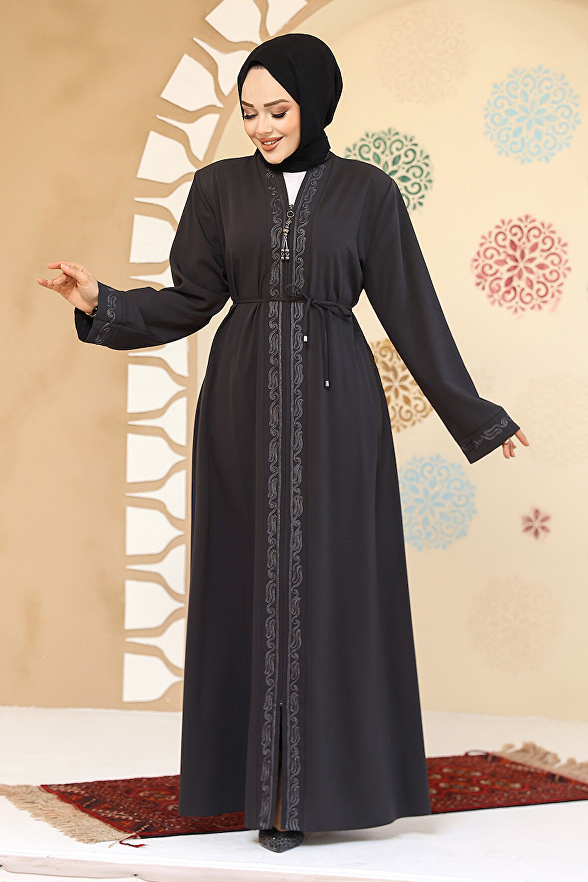 Fermuarlı Antrasit Tesettür Abaya 45297ANT