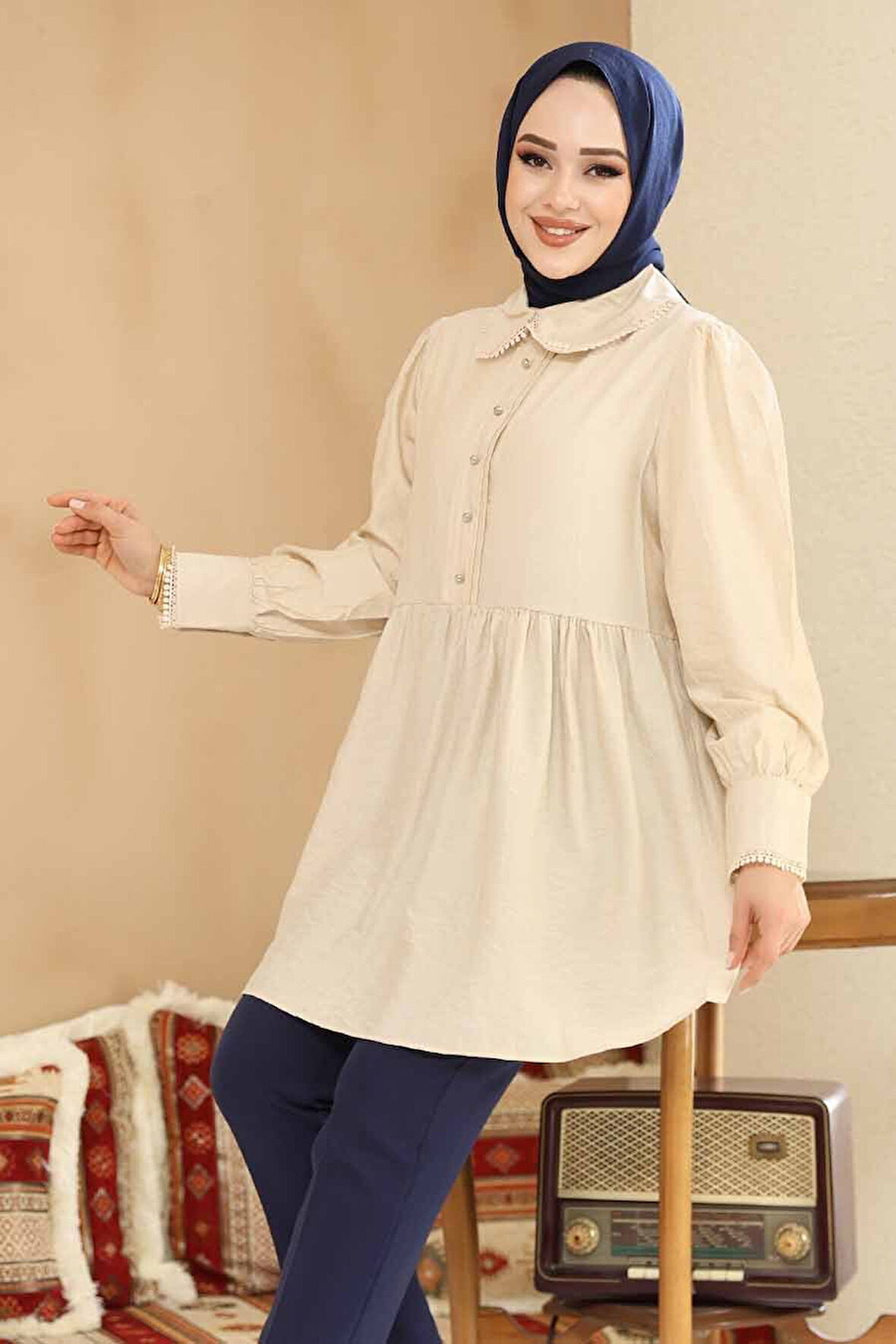 Bebe Yaka Bej Tesettür Tunik 40691BEJ