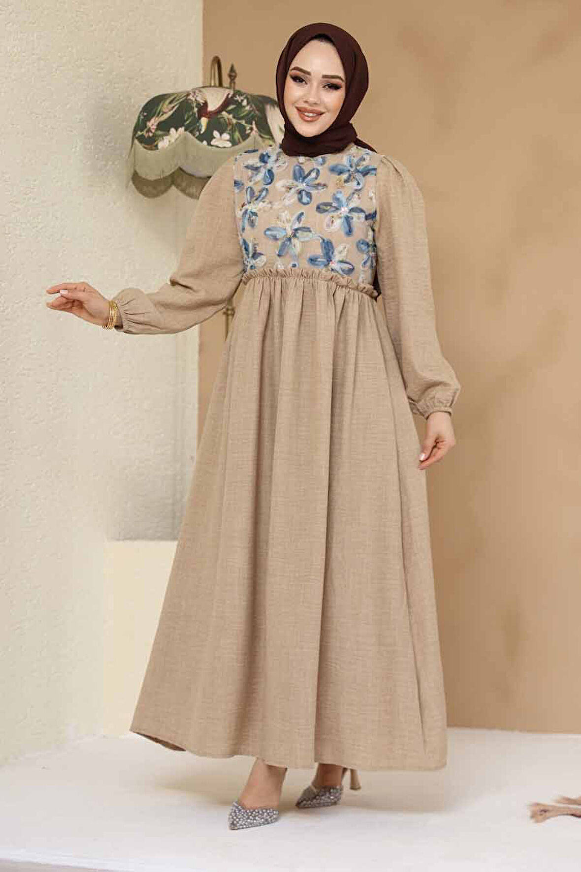 Desenli Vizon Tesettür Elbise 45741V