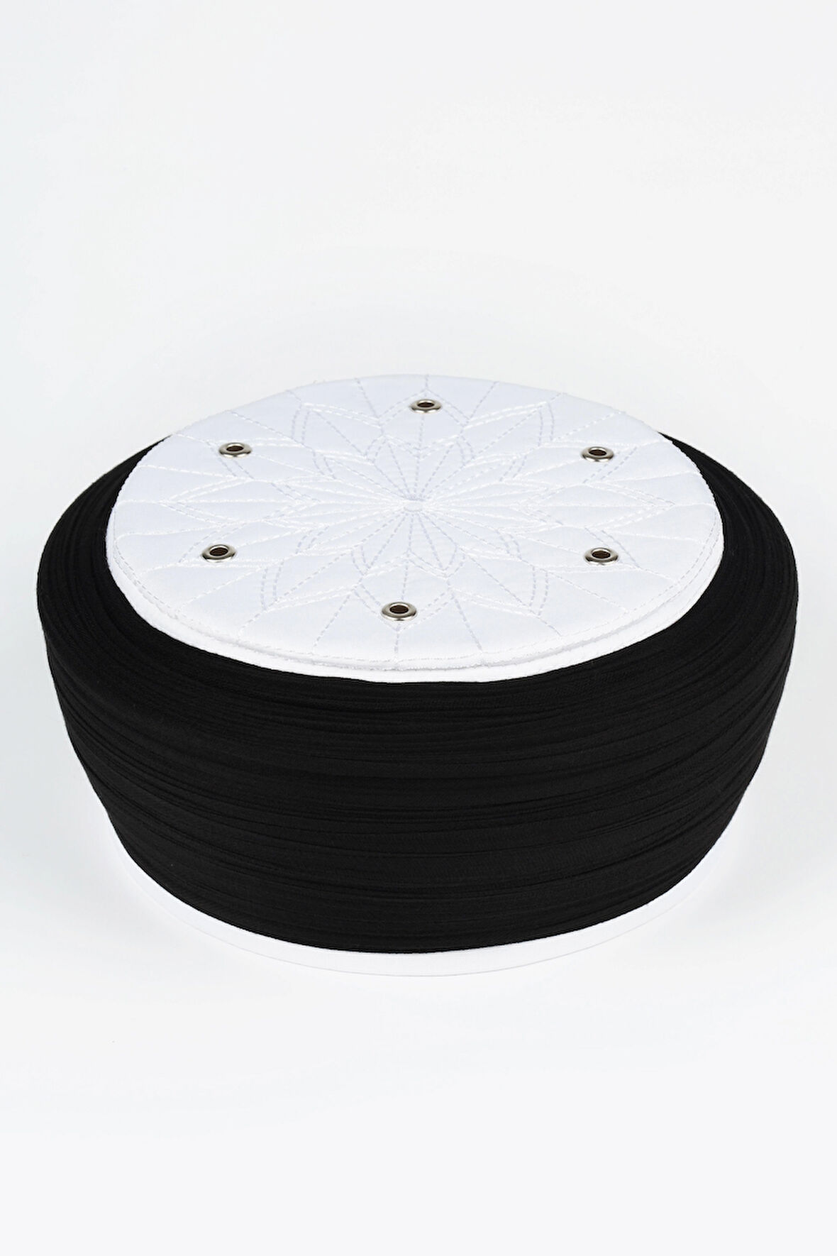 Talebe Sarığı - Siyah Kumaş - Beyaz Takke - Düz Sarım - Kuş Gözü - 7 metre