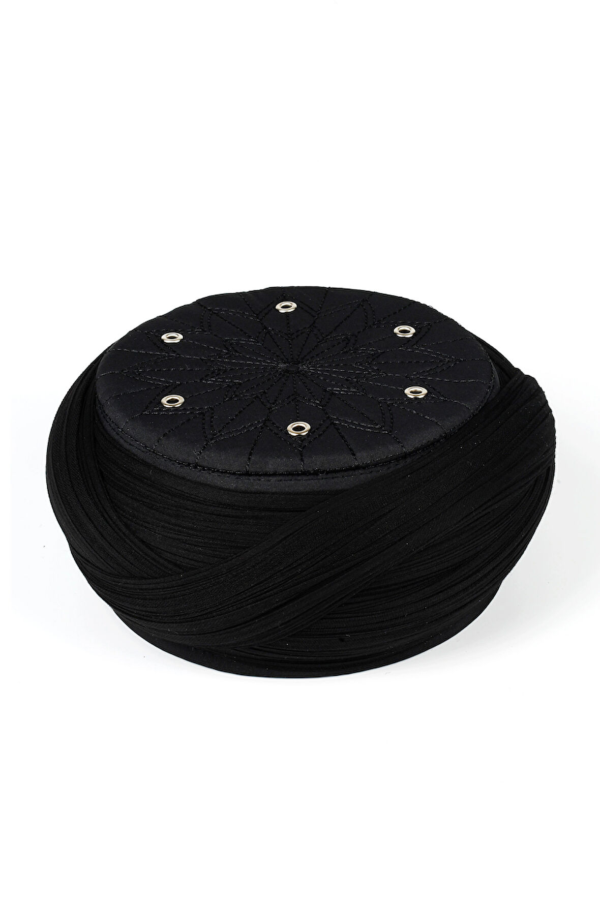 Talebe Sarığı - Siyah Kumaş - Siyah Takke - Çapraz Sarım - Kuş Gözü - 7 metre